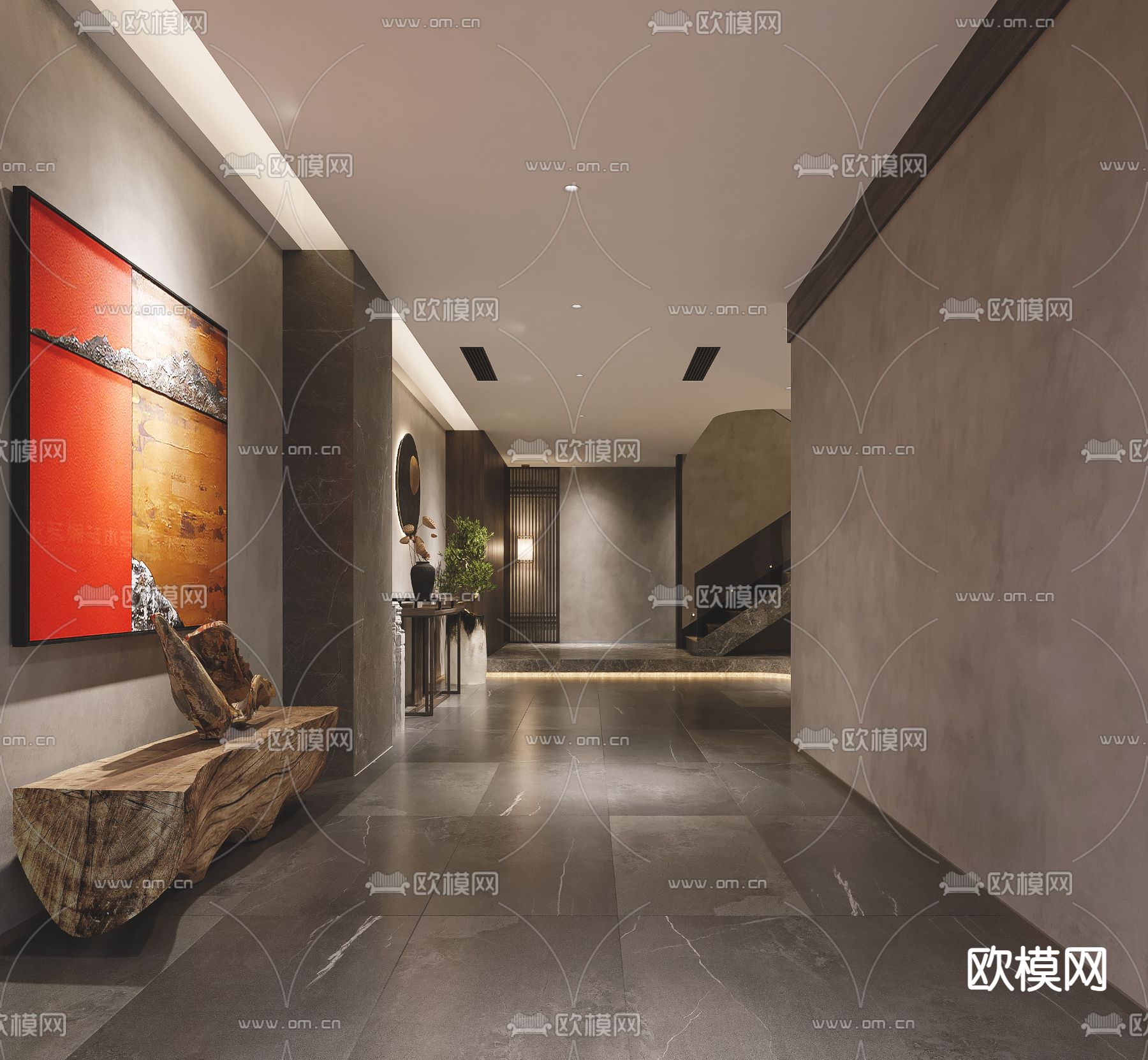 新中式别墅玄关过道3d模型
