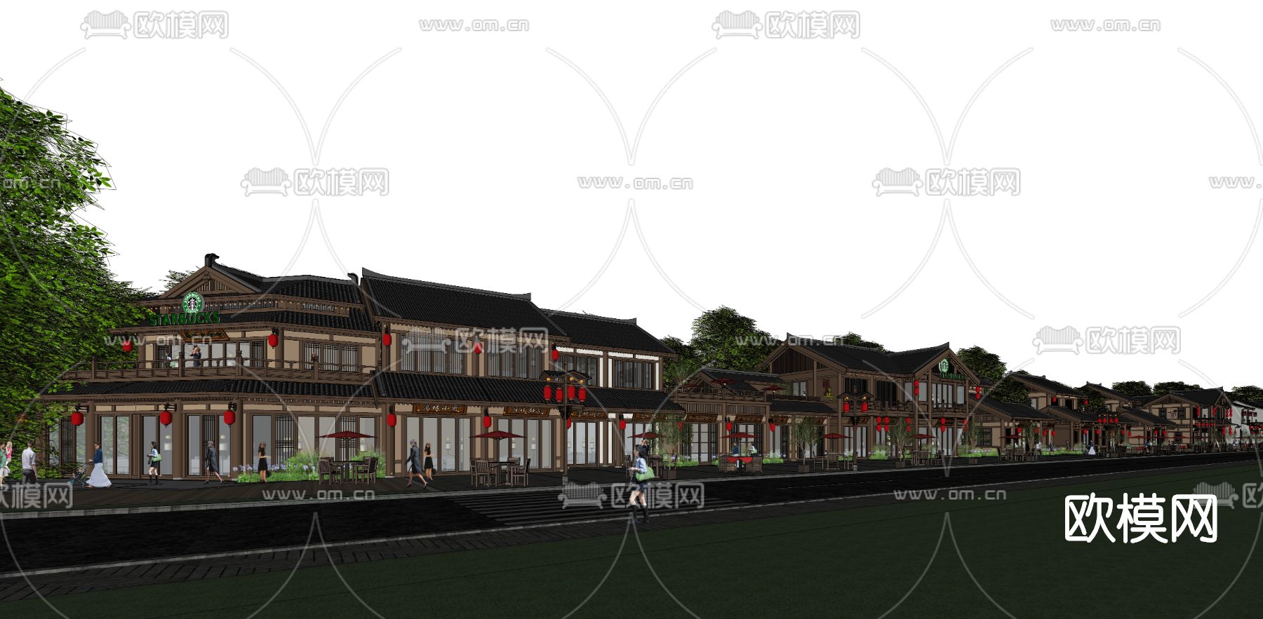 中式商业街su模型下载（渲染图4）