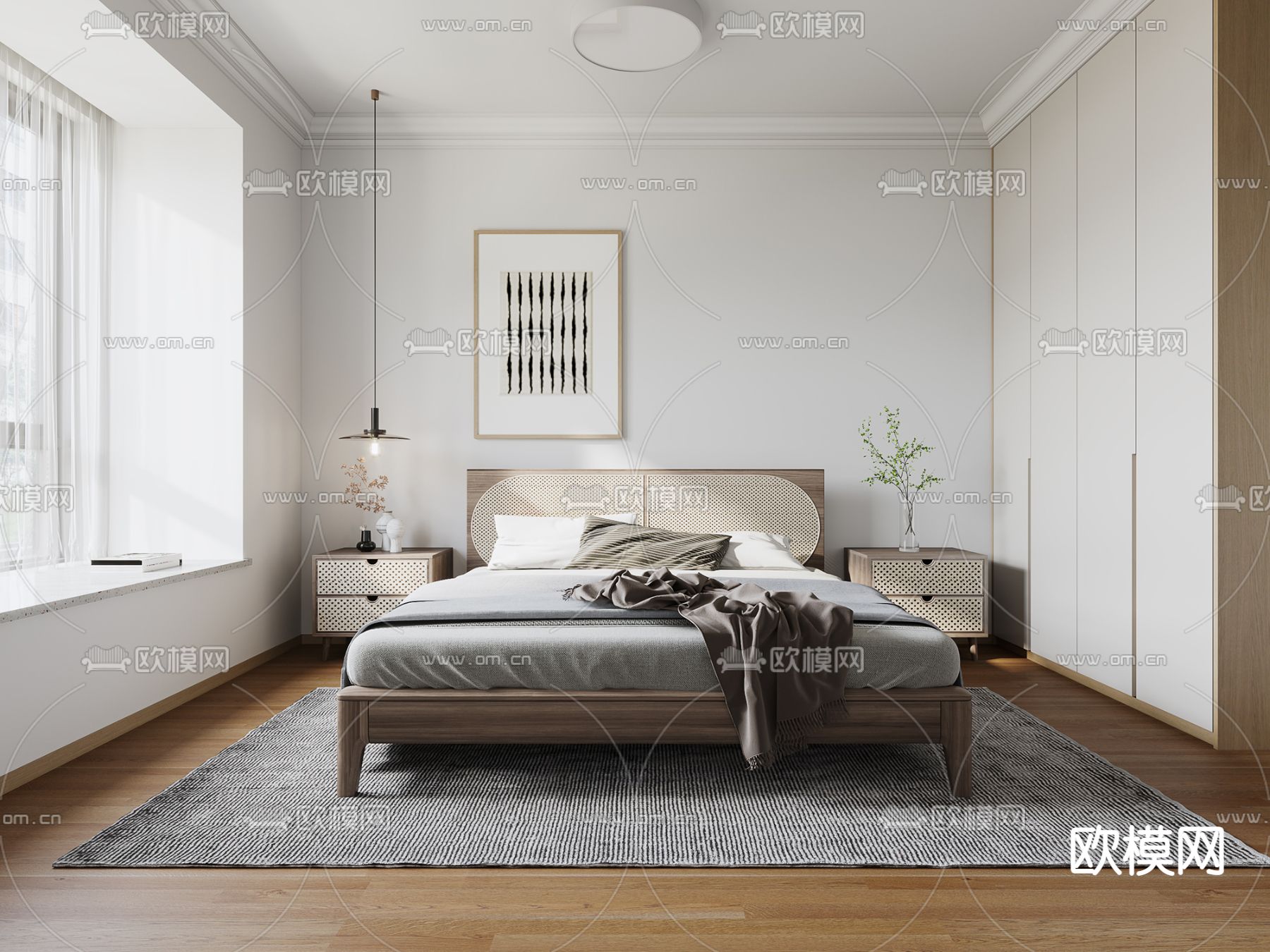 现代卧室免费3d模型下载（渲染图1）