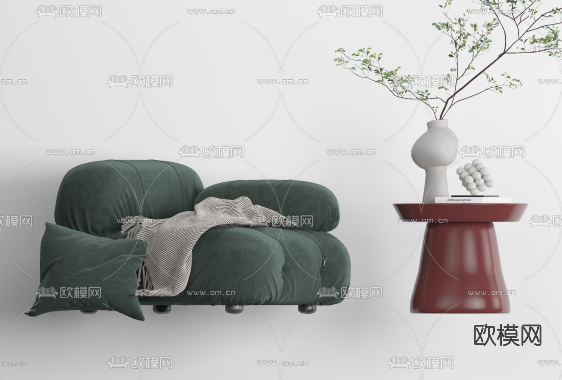 现代绒布休闲沙发免费3d模型下载