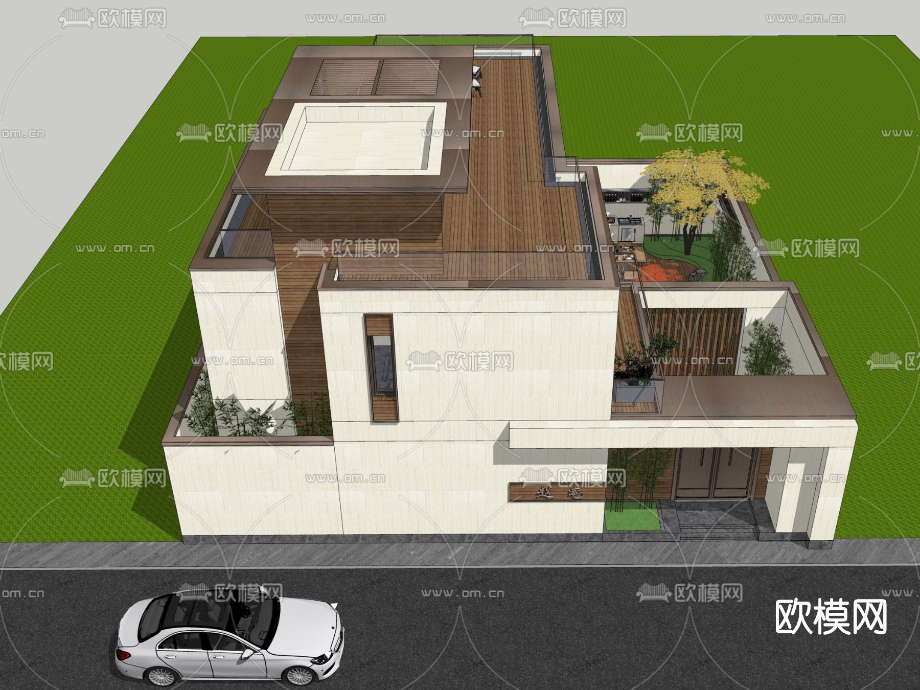 现代别墅外观su模型下载（渲染图4）