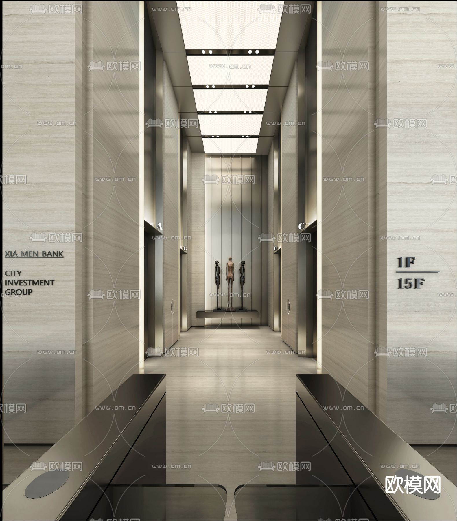 现代办公楼大堂3d模型下载（渲染图3）