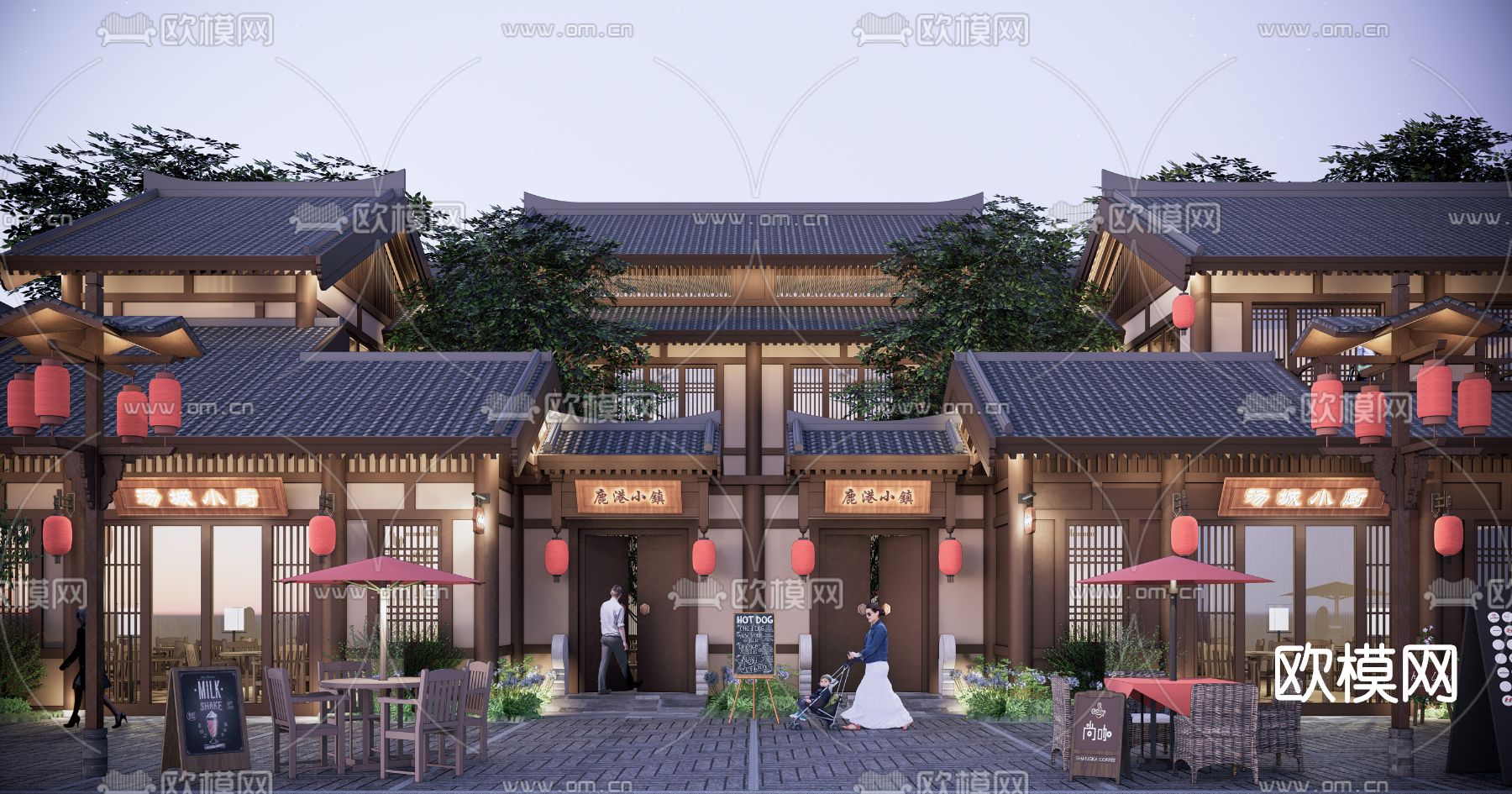 中式商业街su模型下载（渲染图2）