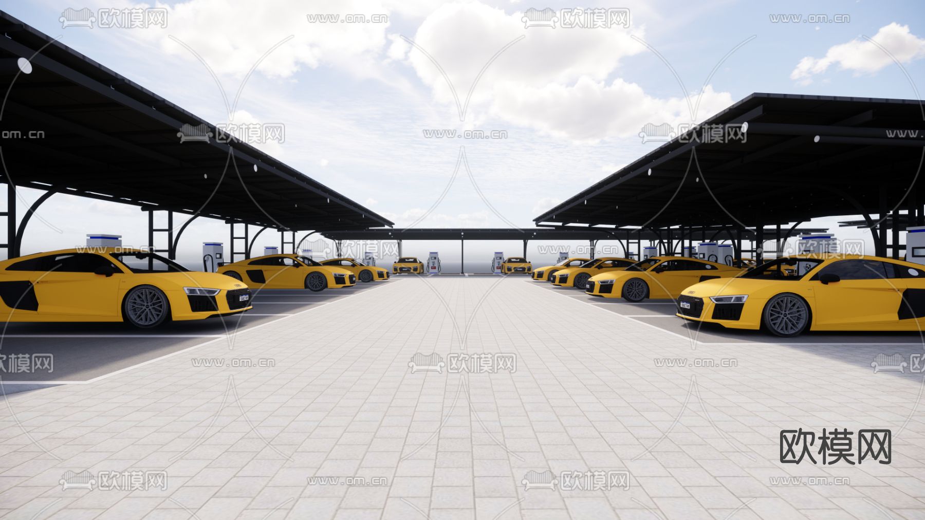 现代停车场su模型下载（渲染图2）