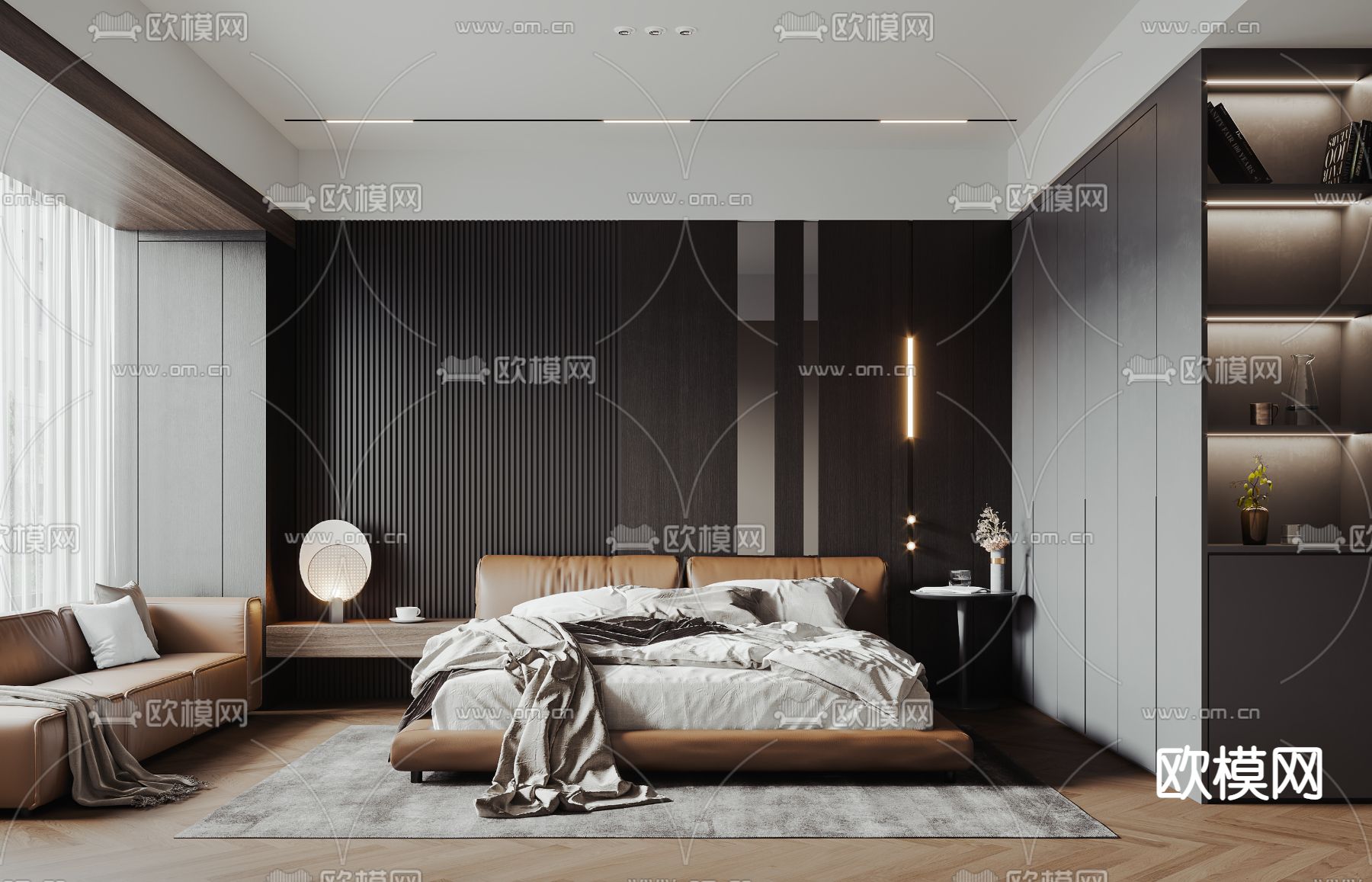 暗黑风卧室3d模型下载（渲染图1）