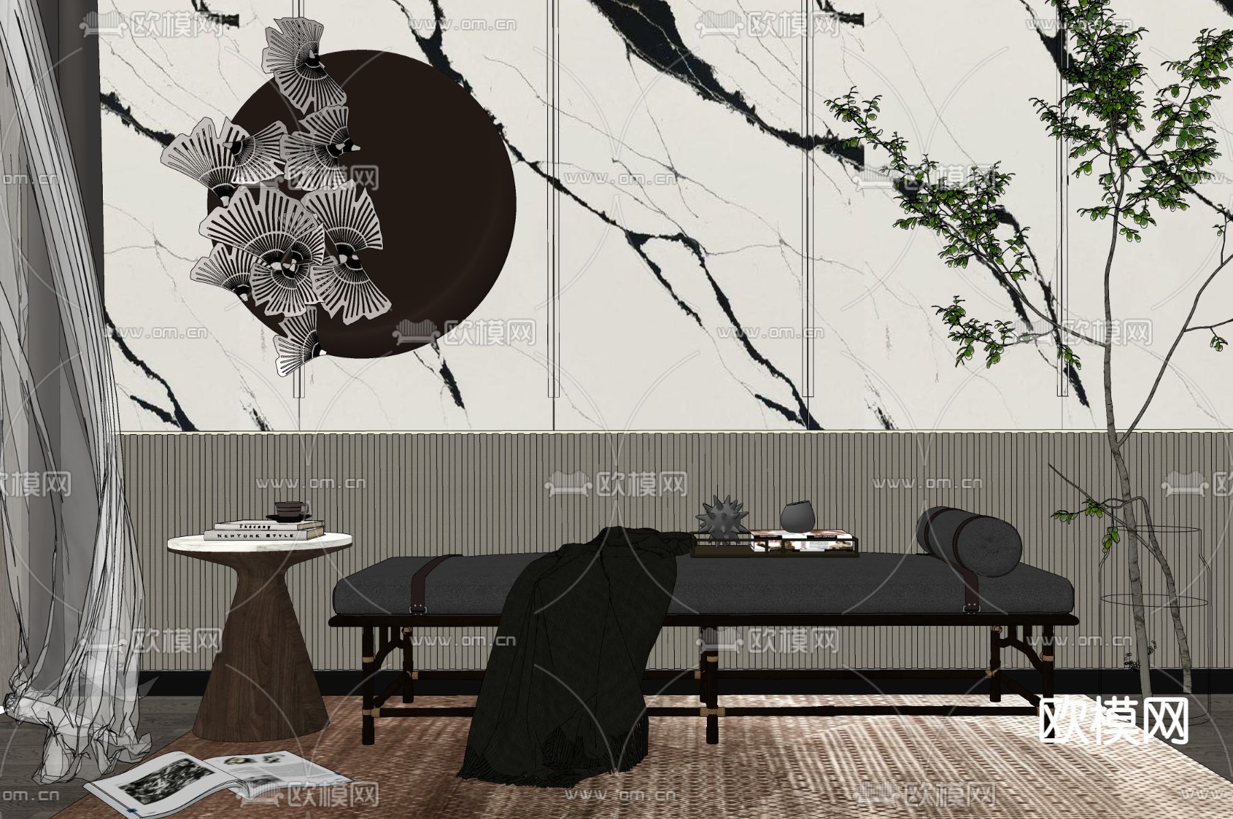 现代轻奢沙发凳su模型下载（渲染图2）