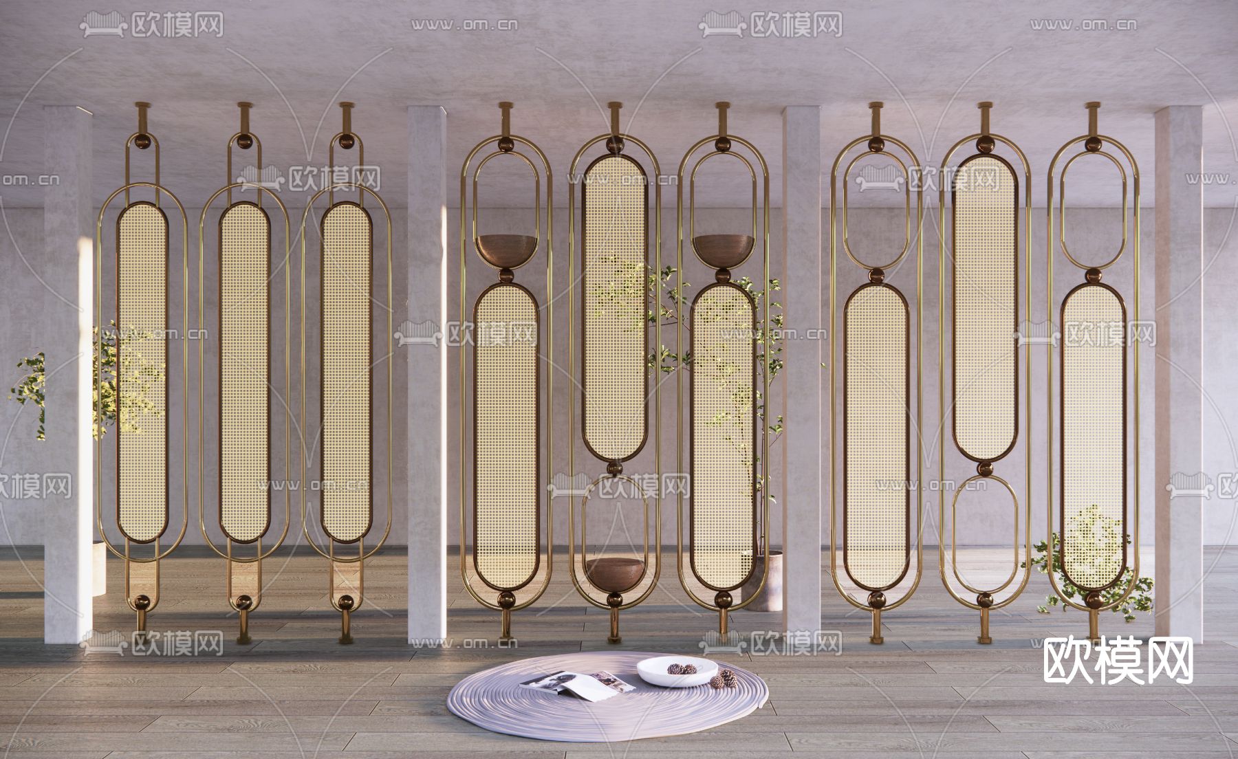 侘寂风屏风隔断su模型下载（渲染图1）