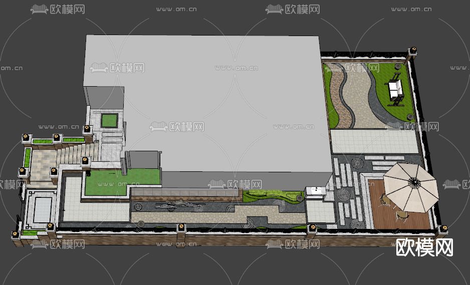 新中式庭院花园su模型下载（渲染图5）