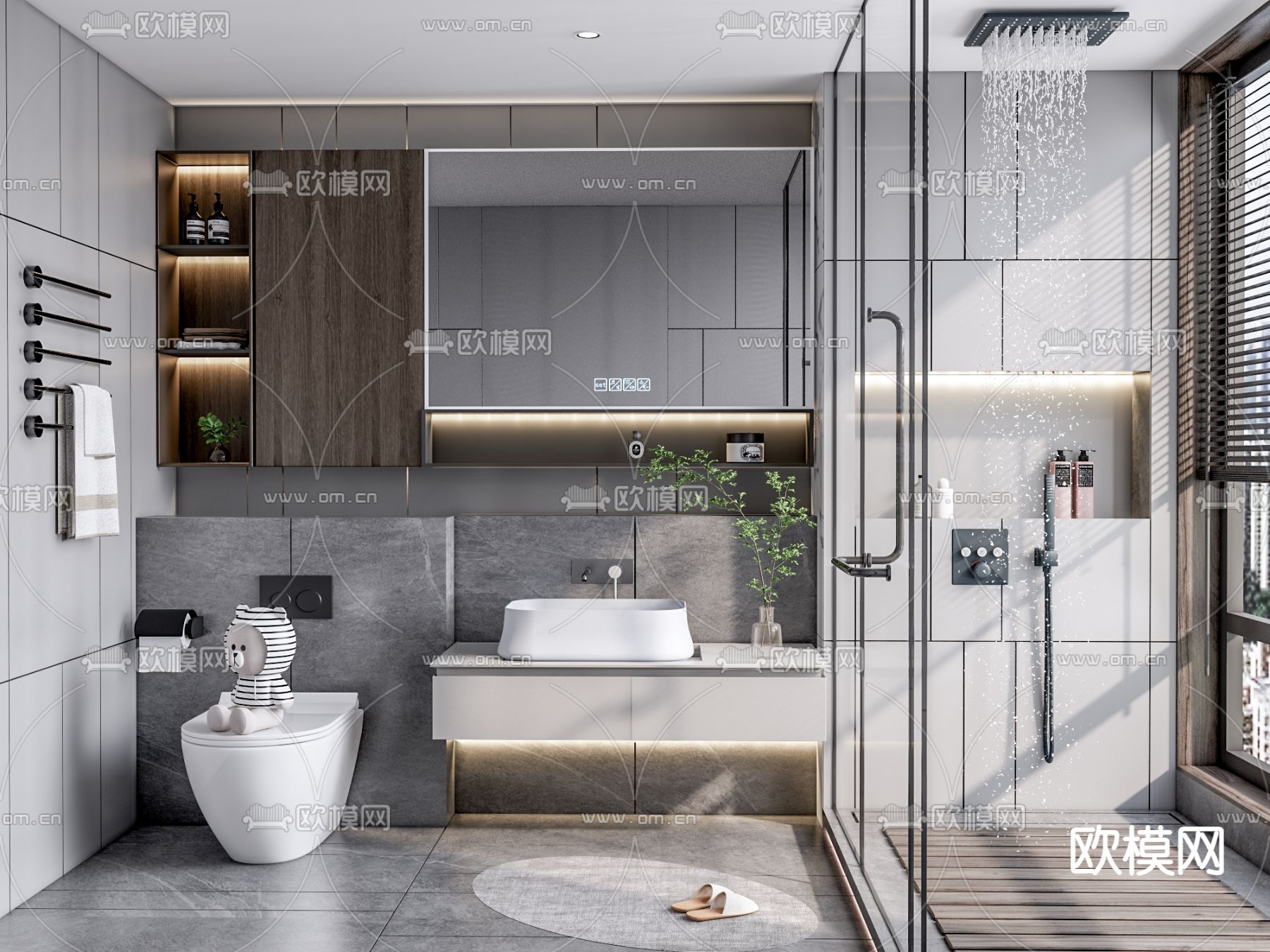 现代卫生间su模型下载（渲染图1）