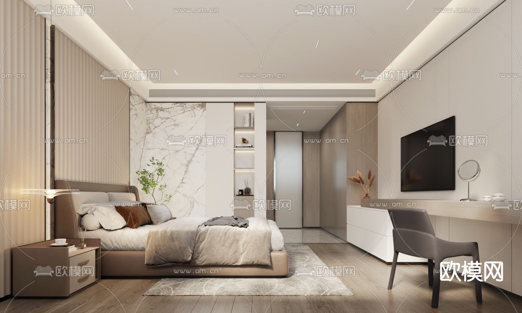 现代卧室主人房3d模型下载