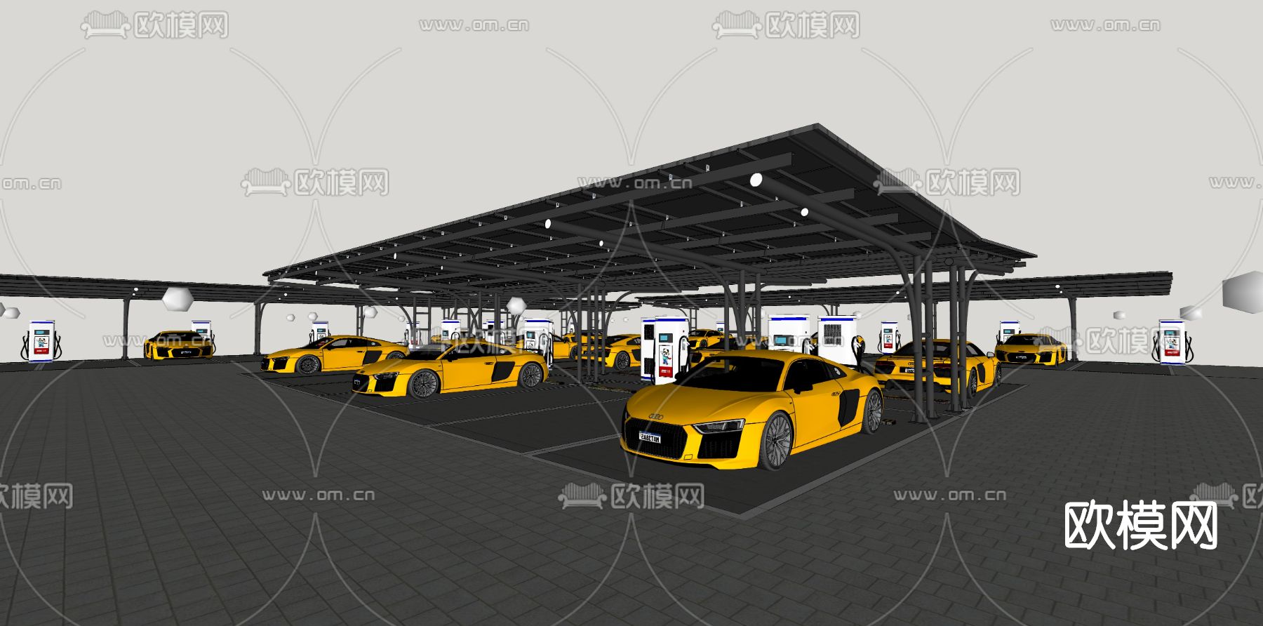 现代停车场su模型下载（渲染图4）
