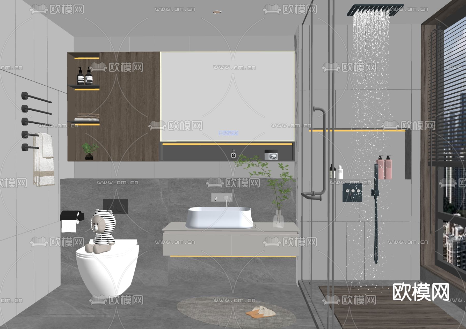 现代卫生间su模型下载（渲染图2）