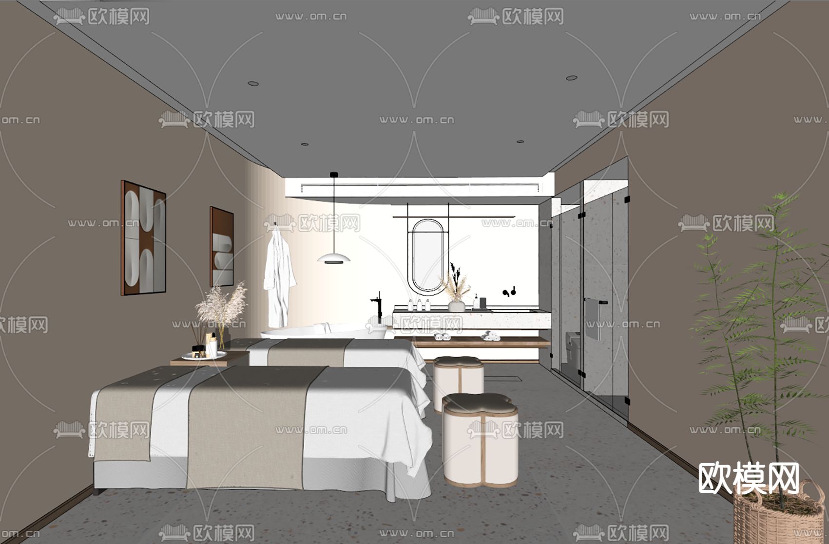 现代美容会SPA所包房su模型下载（渲染图2）