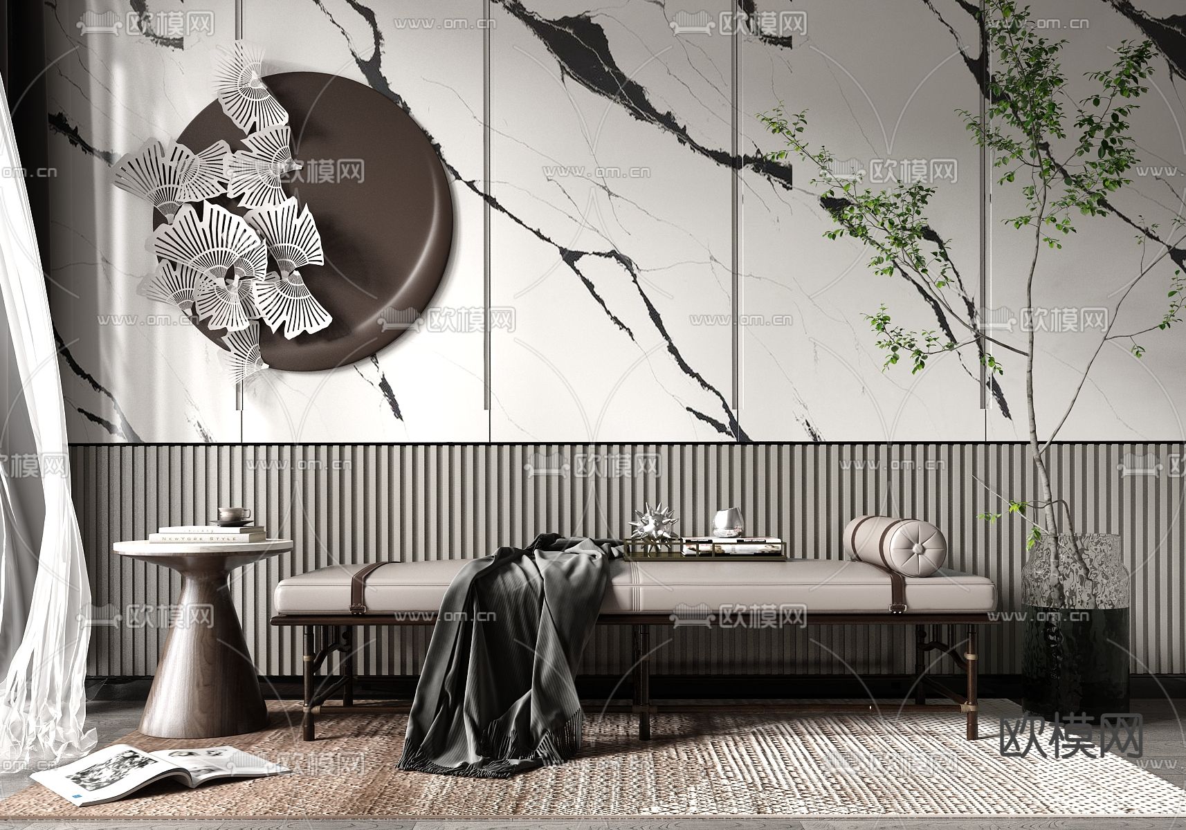 现代轻奢沙发凳su模型下载（渲染图1）