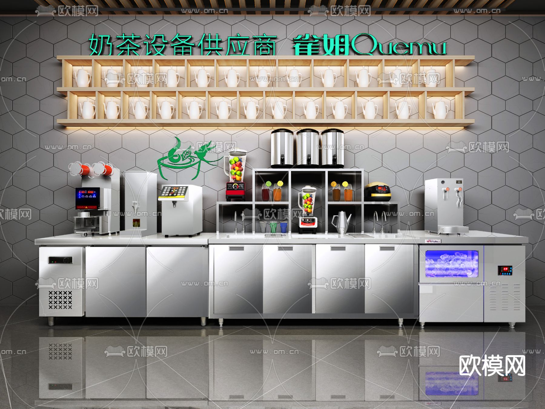 现代咖啡奶茶店工作操作台免费3d模型下载