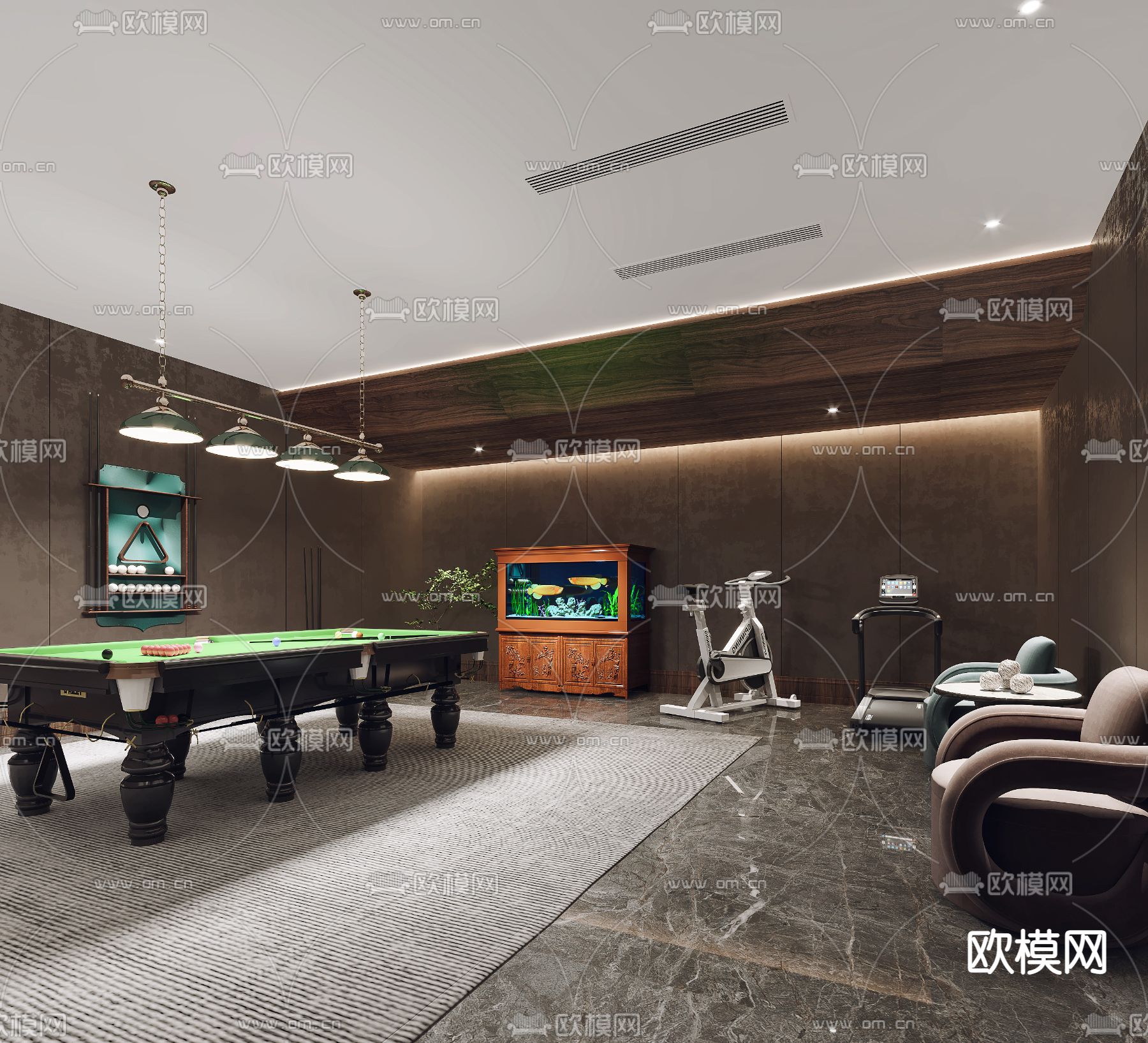现代地下室台球室3d模型下载
