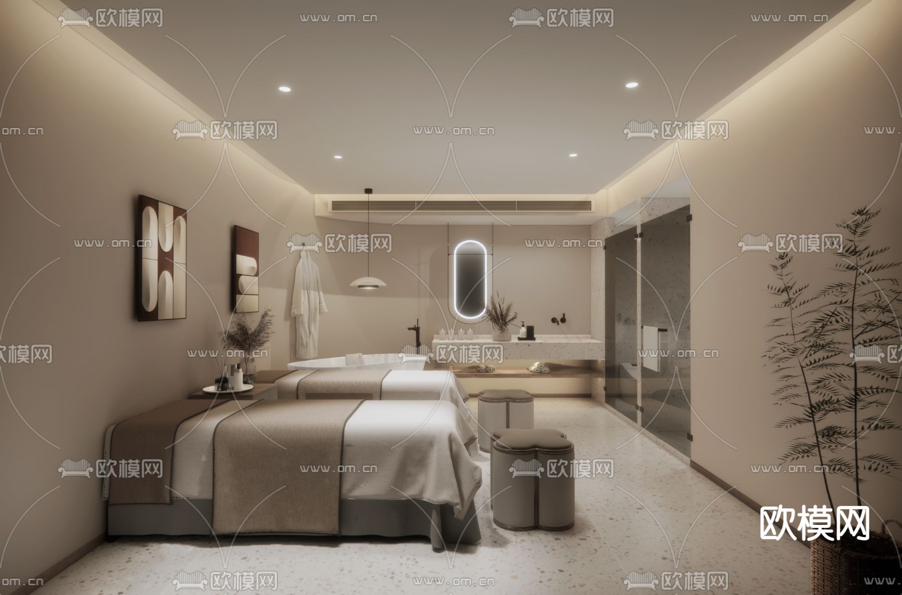 现代美容会SPA所包房su模型下载（渲染图1）