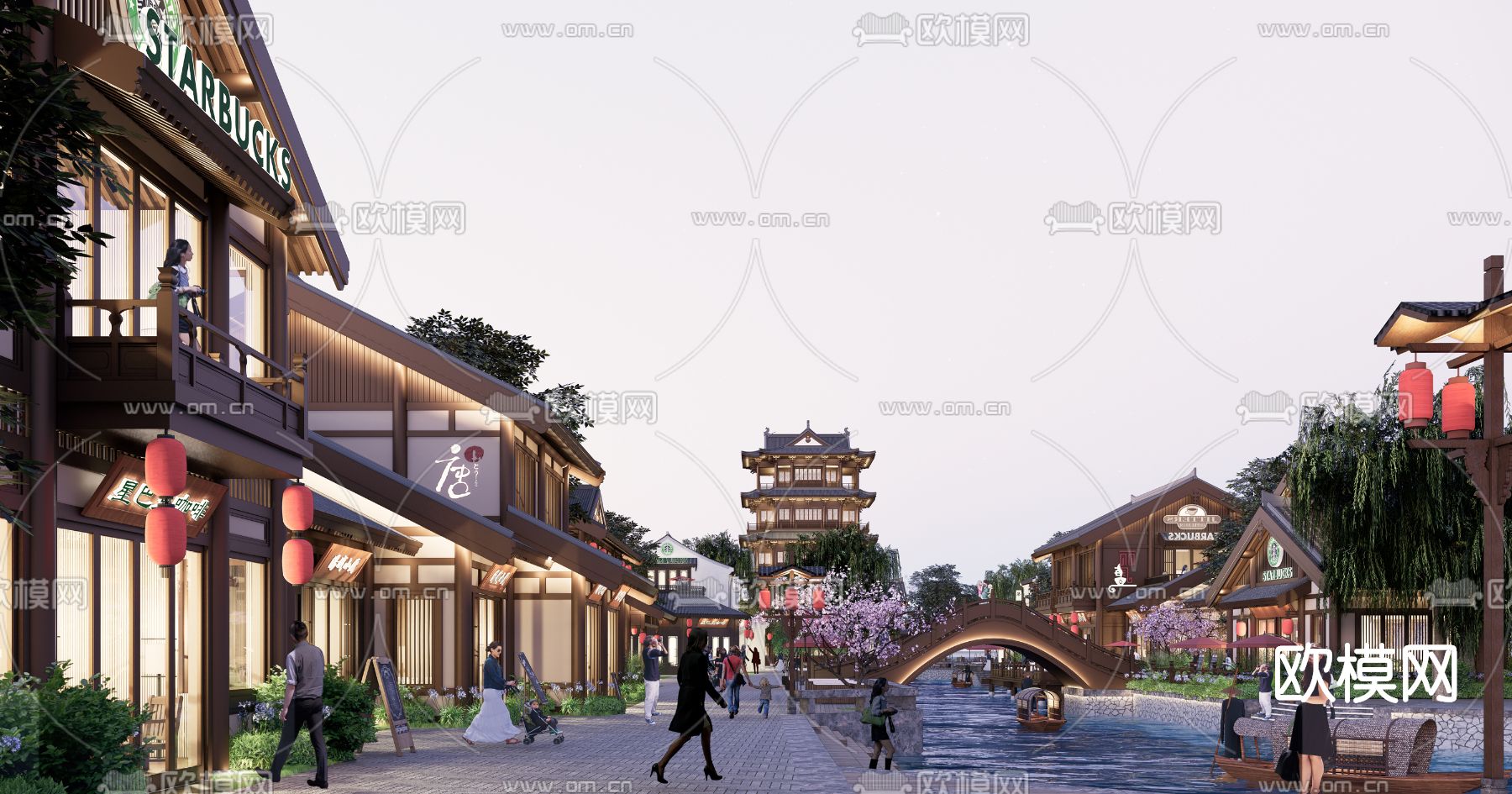 中式商业街su模型下载（渲染图1）