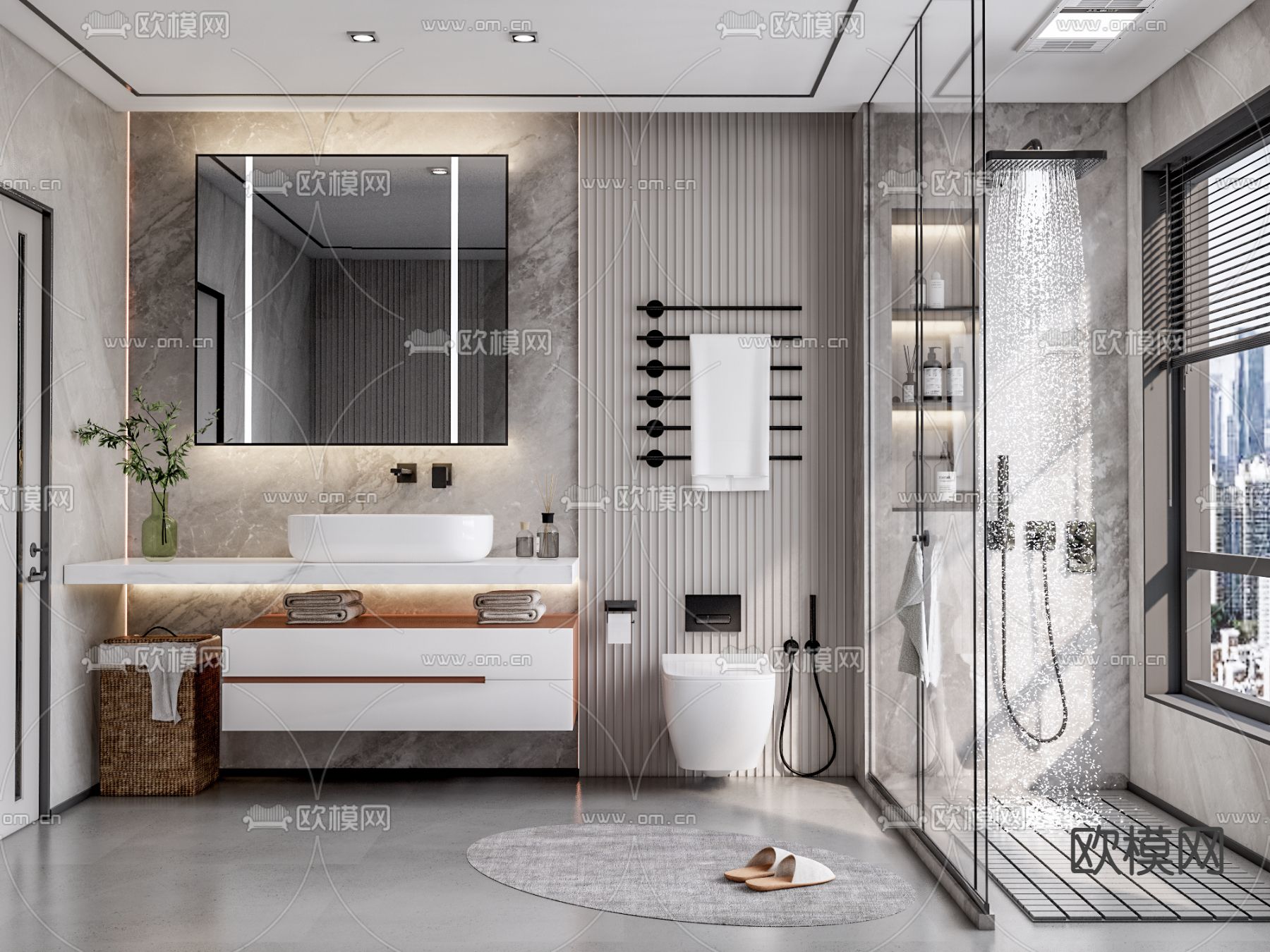 现代卫生间su模型下载（渲染图1）