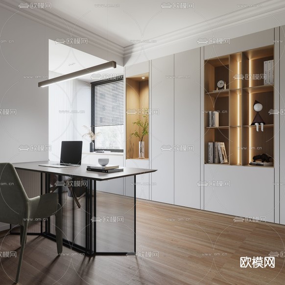 现代书房免费3d模型下载