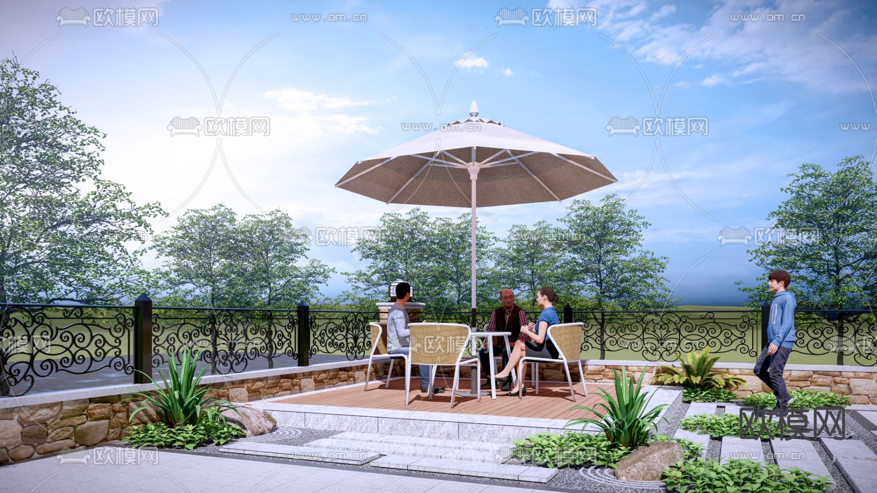 新中式庭院花园su模型下载（渲染图4）