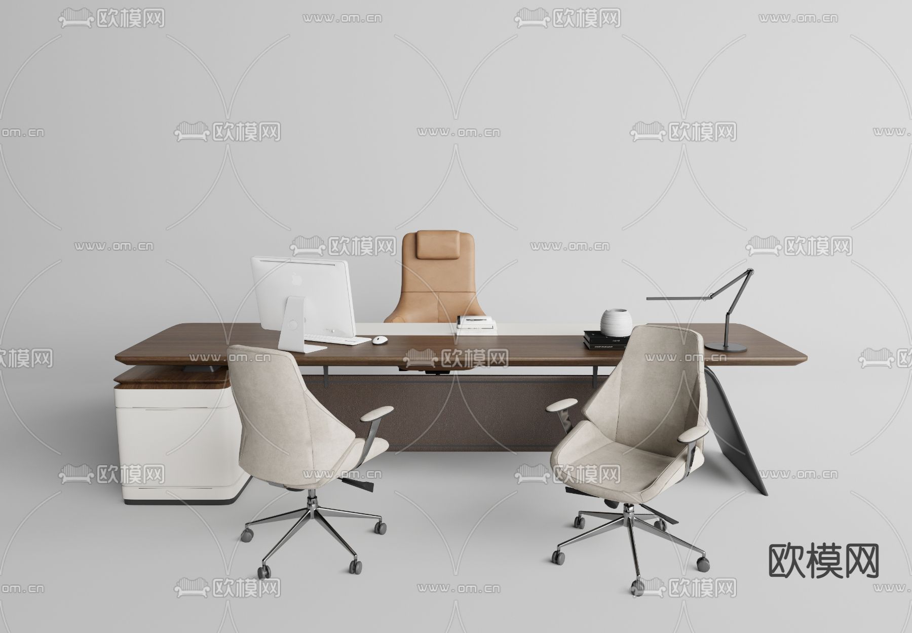 现代老板办公桌椅su模型下载（渲染图1）