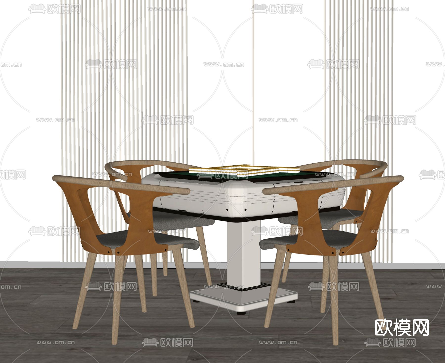 现代麻将桌椅su模型下载（渲染图2）