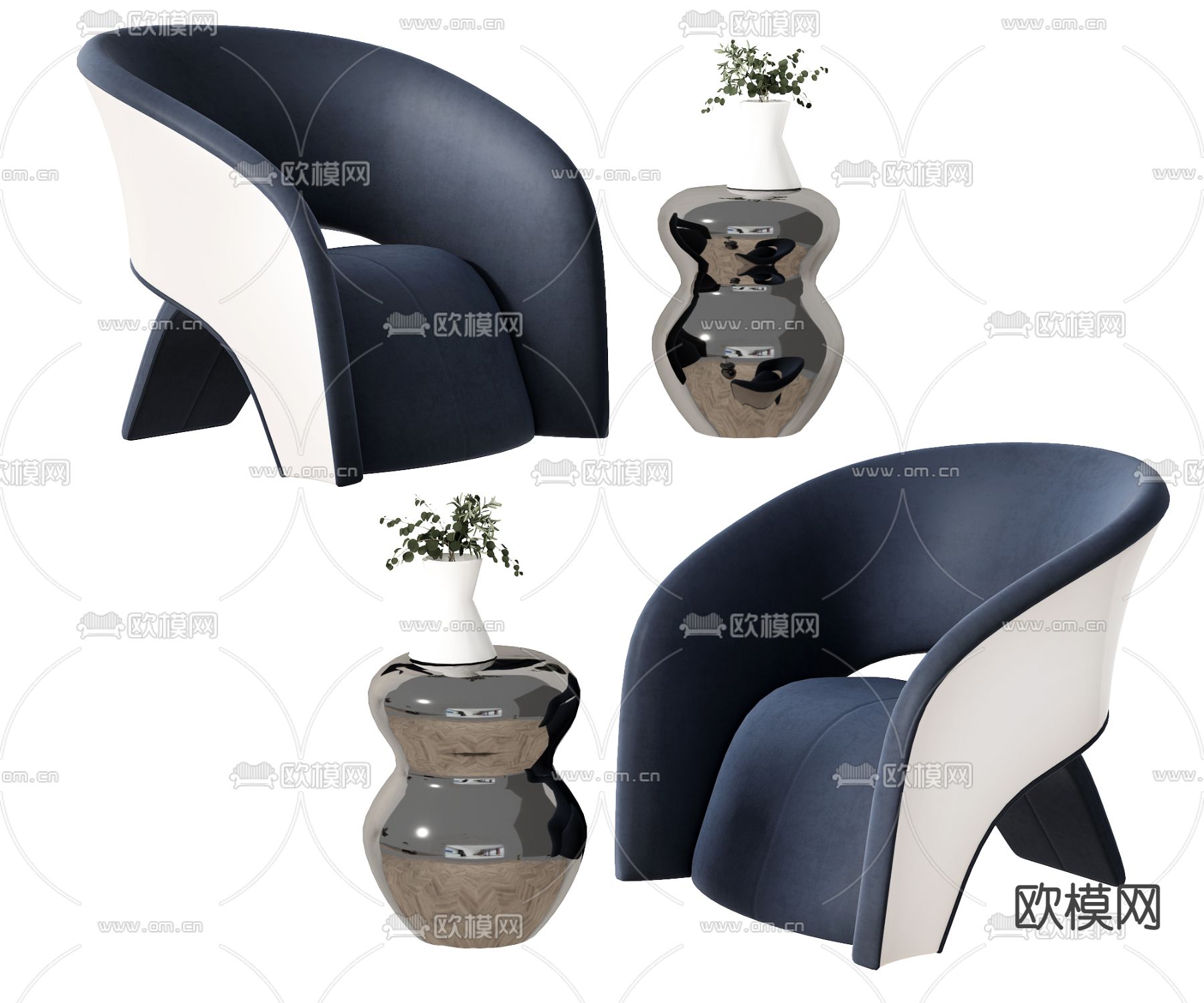 现代绒布休闲椅3d模型