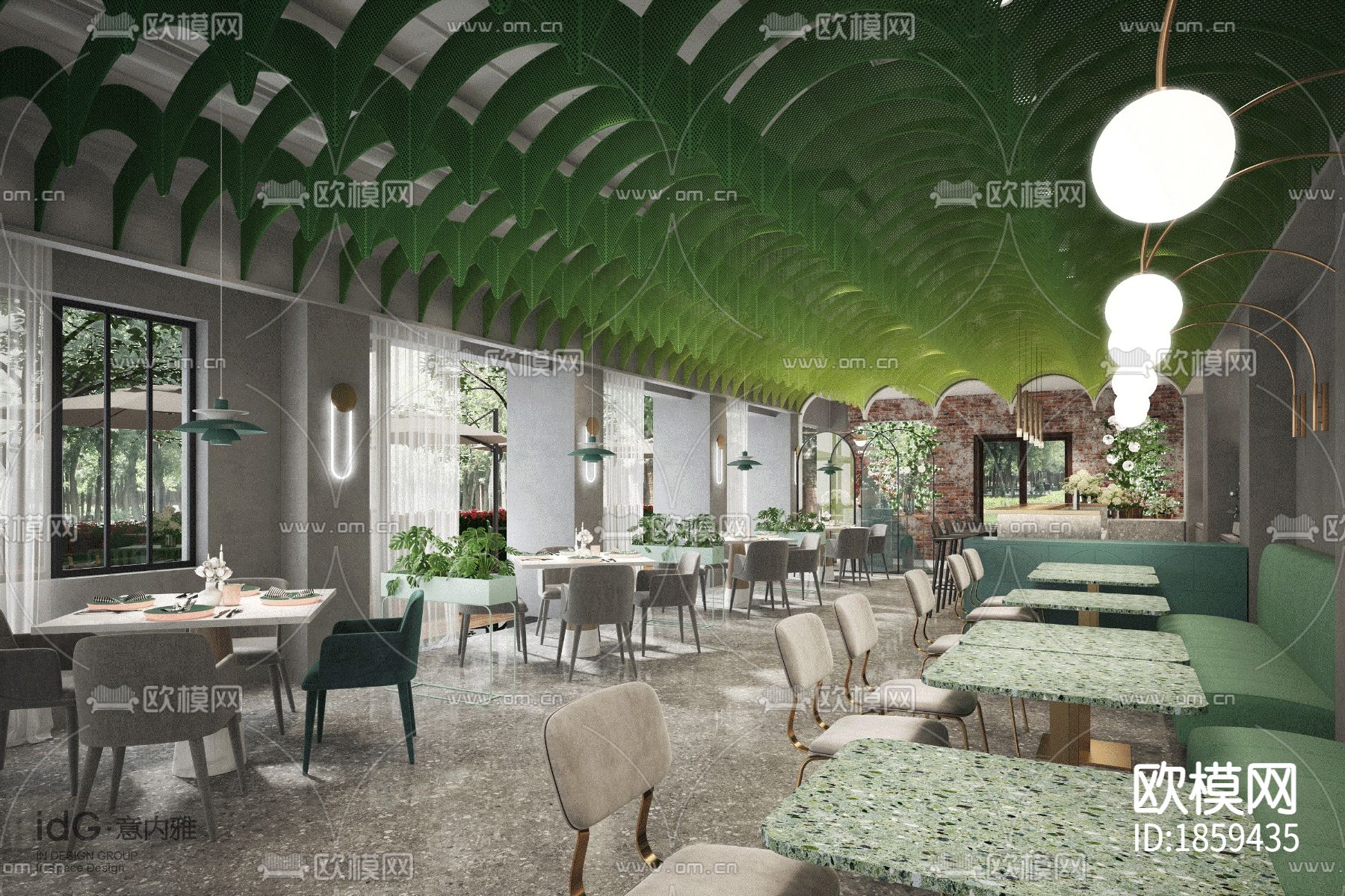 现代主题花园餐厅CAD施工图下载（渲染图3）