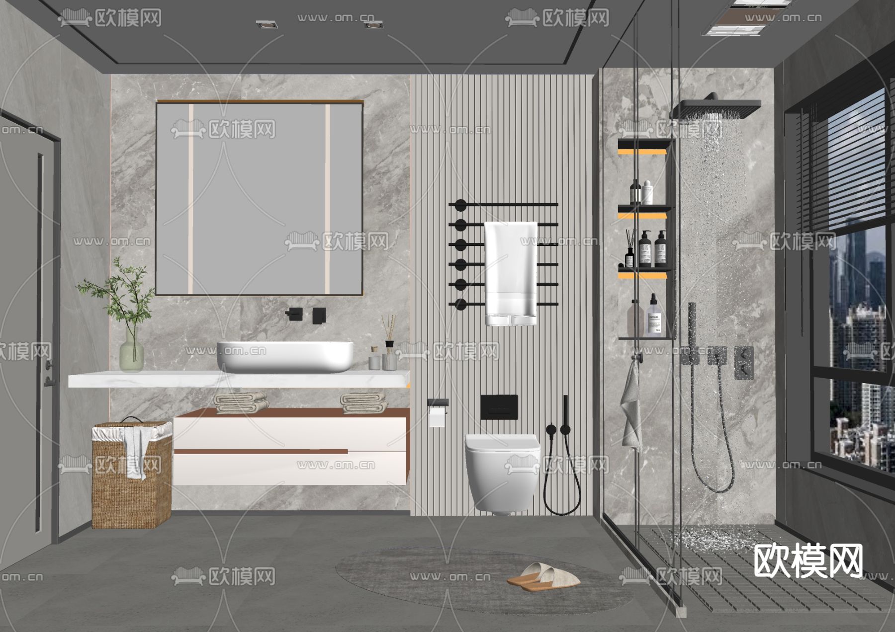 现代卫生间su模型下载（渲染图2）