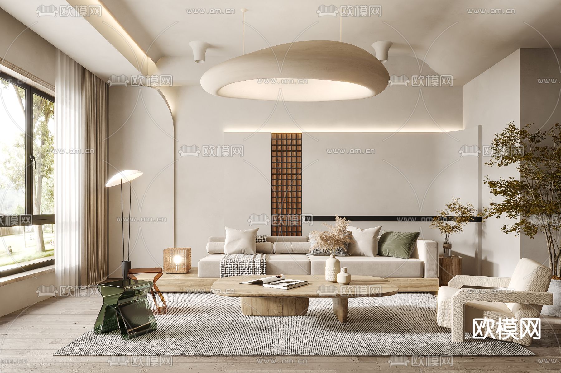 侘寂布艺沙发组合3d模型下载