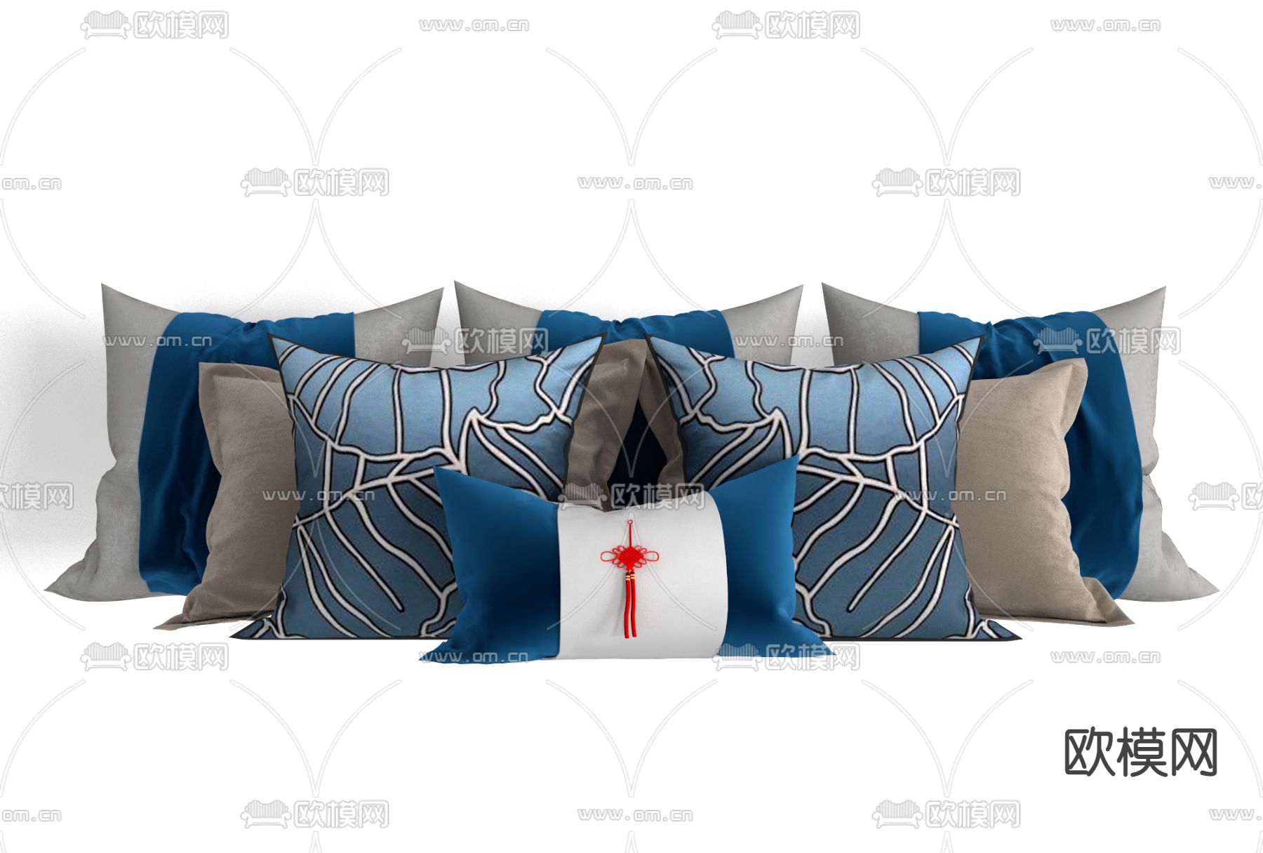 新中式布艺抱枕免费3d模型下载