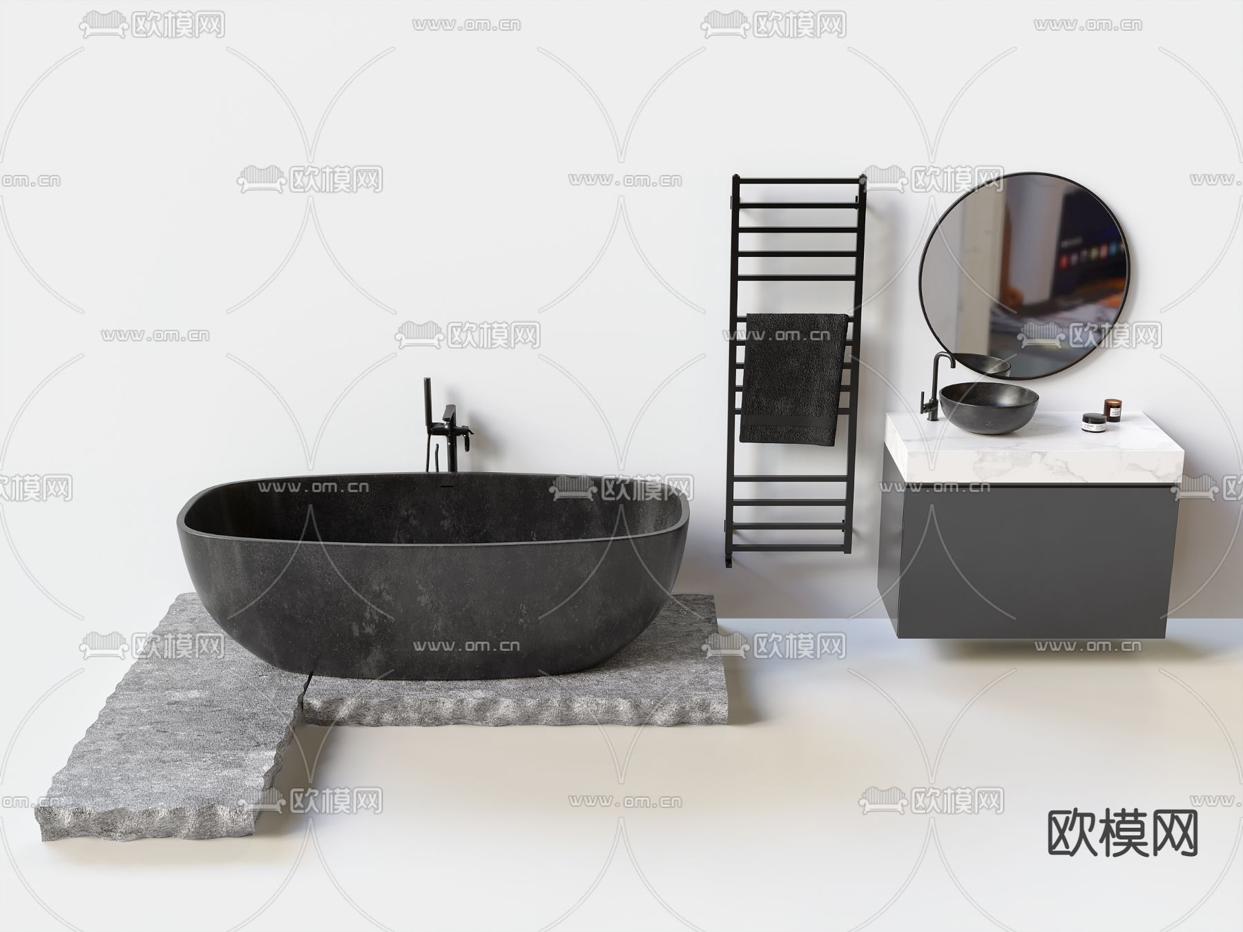 现代浴室柜洗手台浴缸3d模型下载（渲染图1）