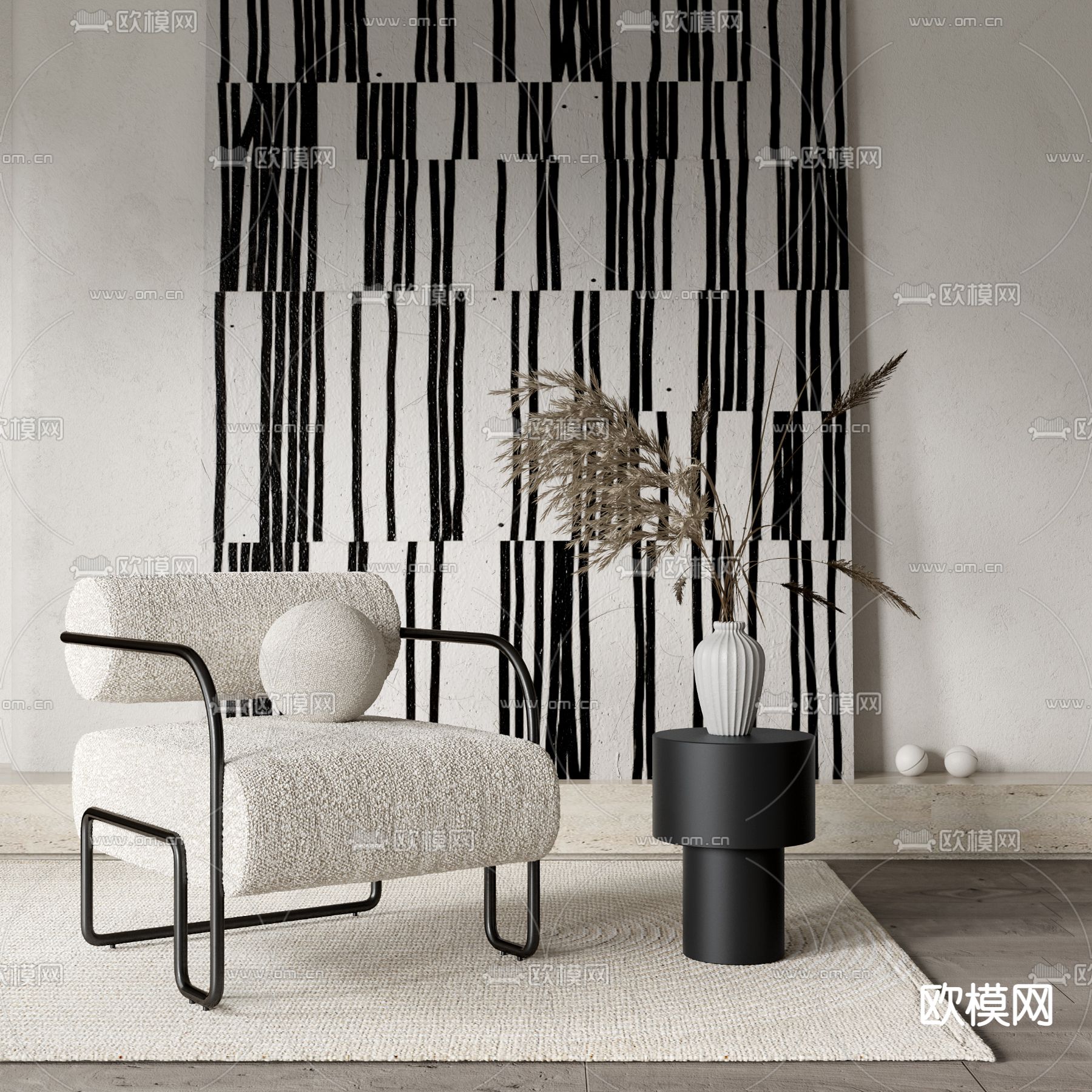 侘寂布艺休闲椅3d模型下载