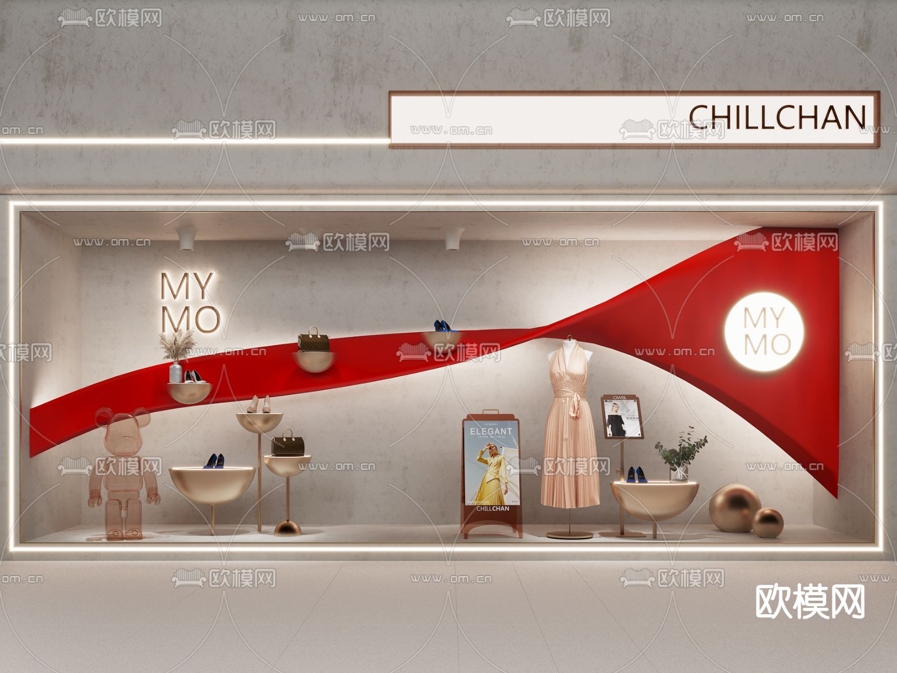 现代服装店橱窗3d模型