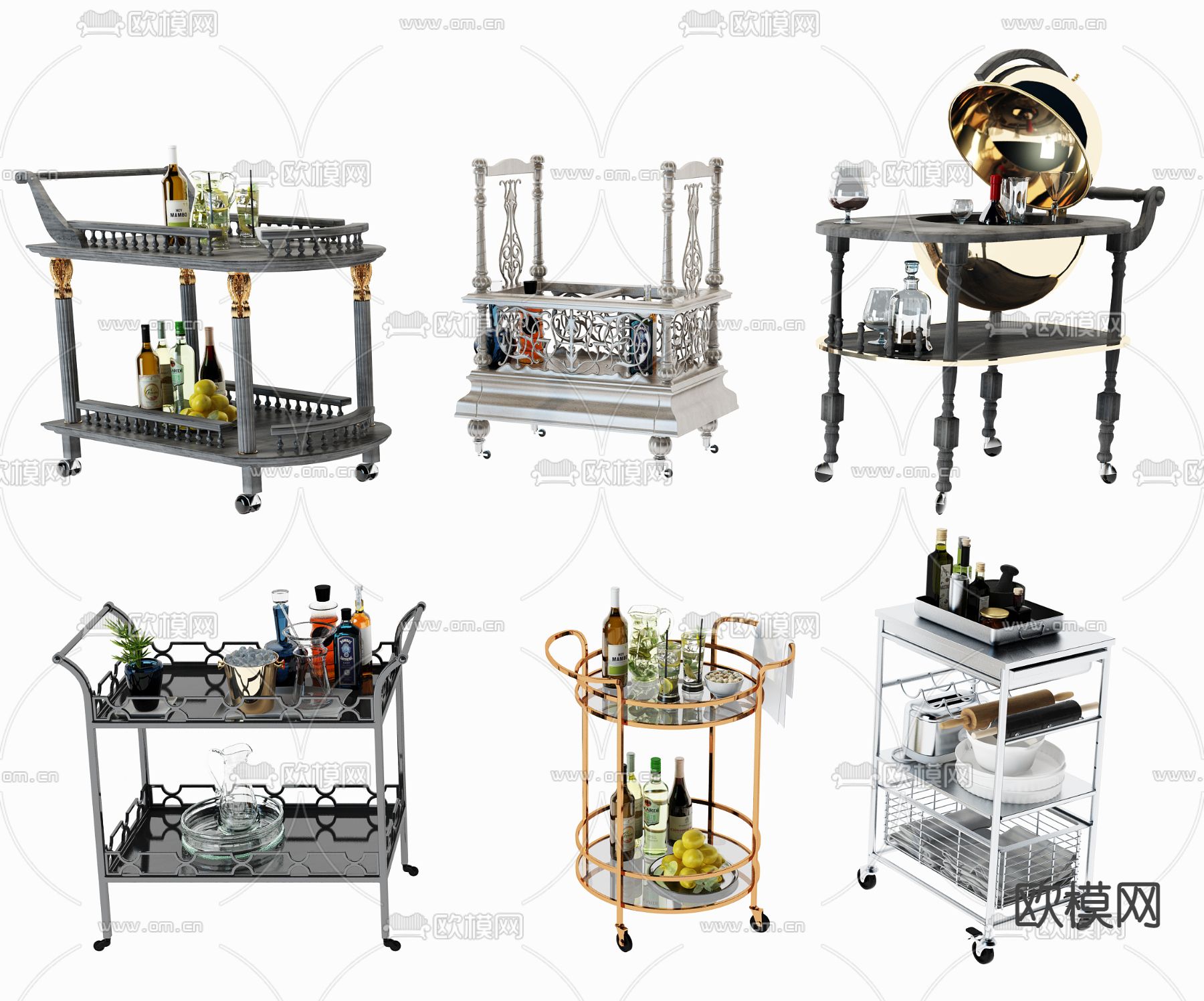 欧式金属餐车3d模型下载