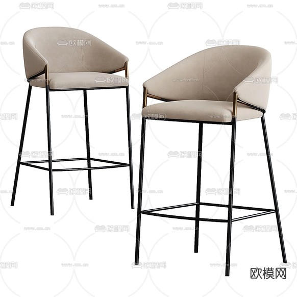 现代皮革吧台椅3d模型下载