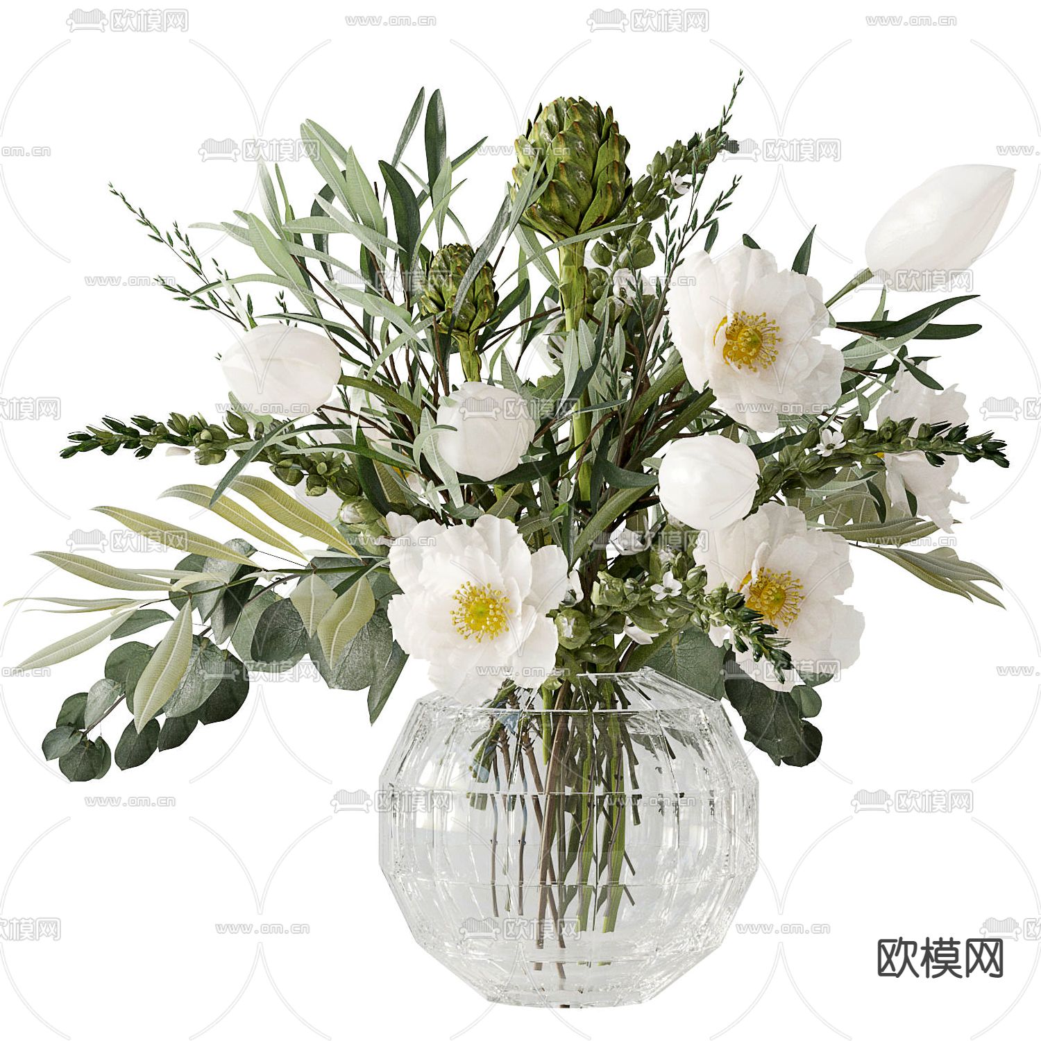 现代花瓶花艺插花3d模型下载