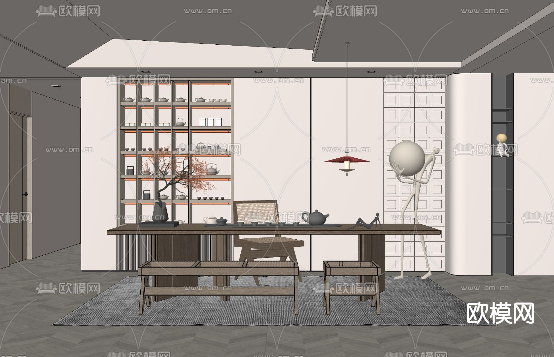 新中式茶室su模型