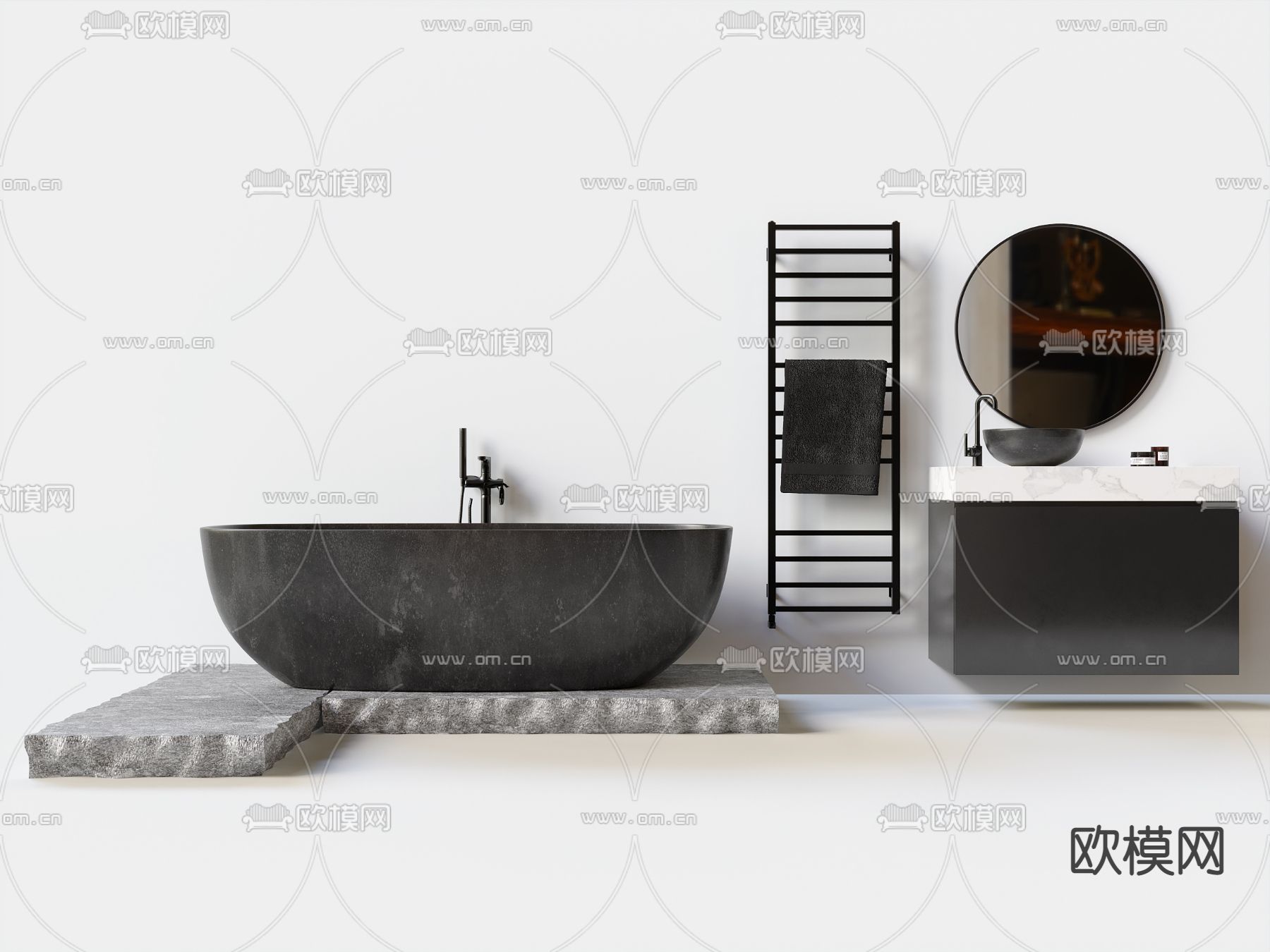 现代浴室柜洗手台浴缸3d模型下载（渲染图2）