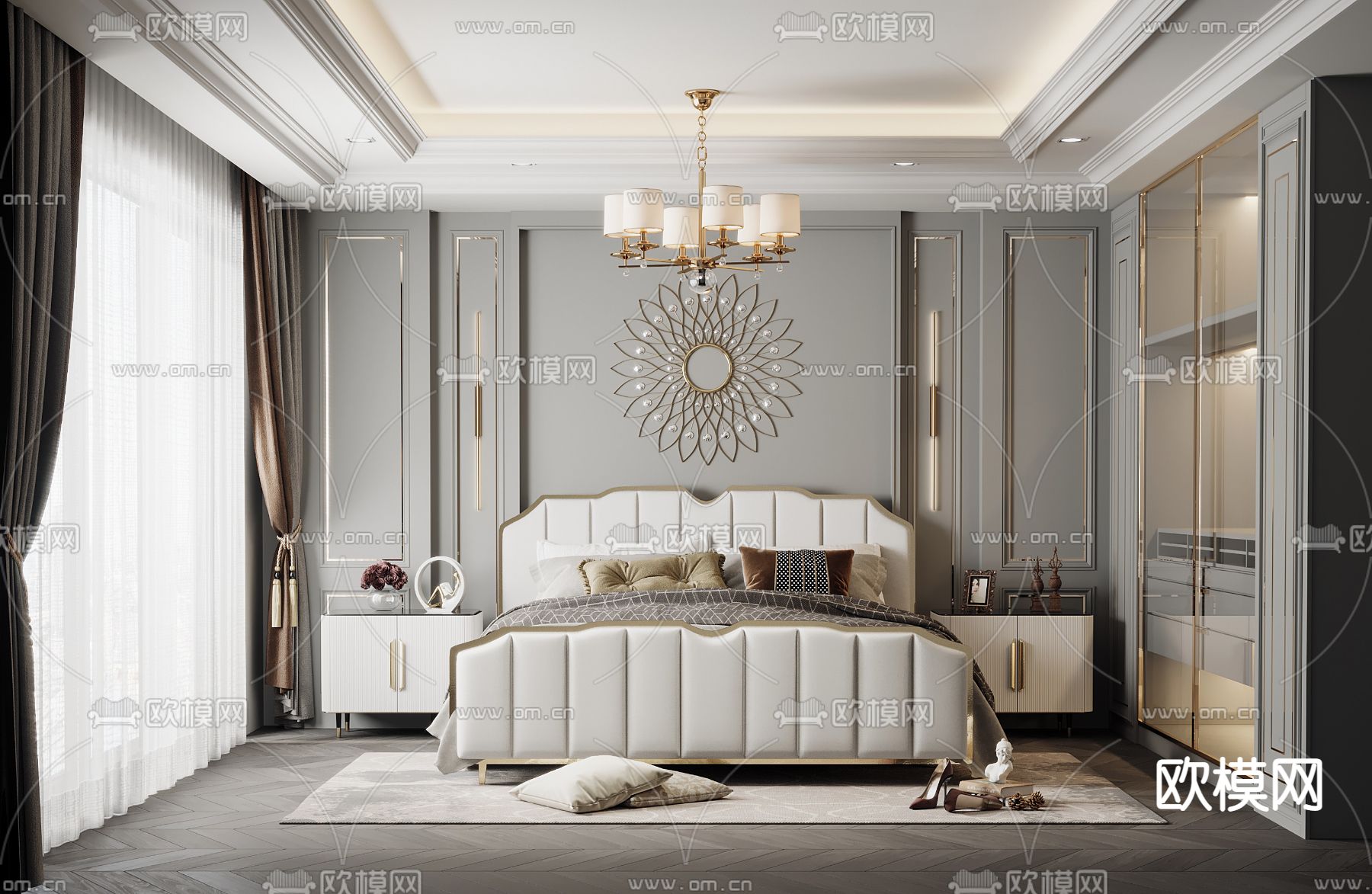 美式卧室主人房3d模型下载