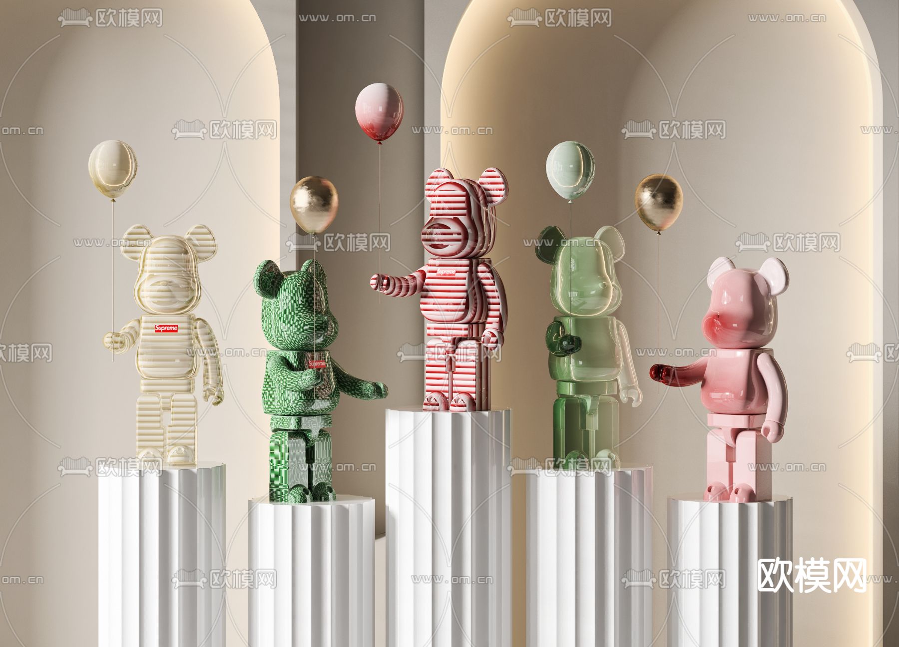 现代暴力熊潮玩雕塑3d模型下载