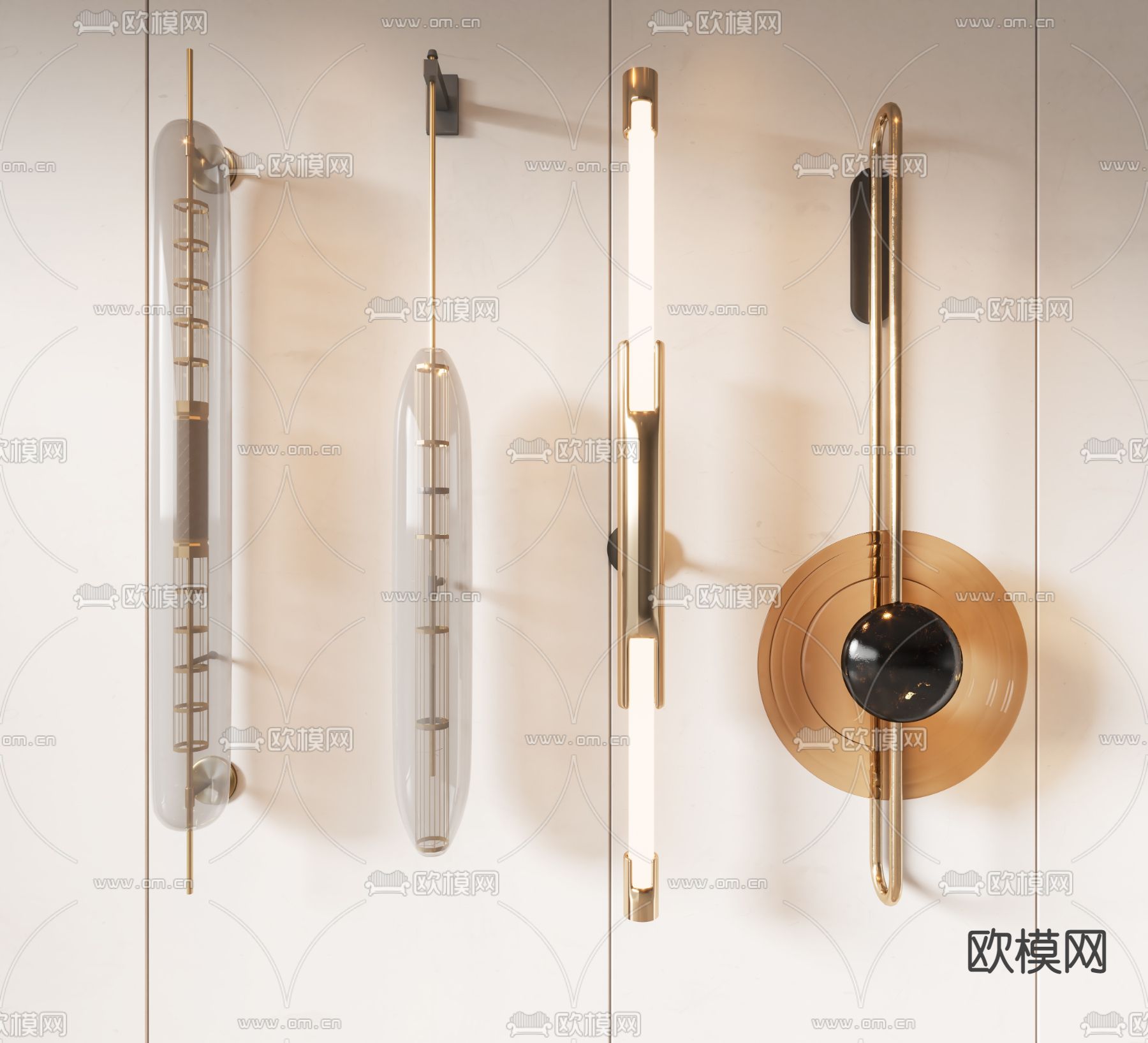 现代玻璃长条壁灯3d模型下载