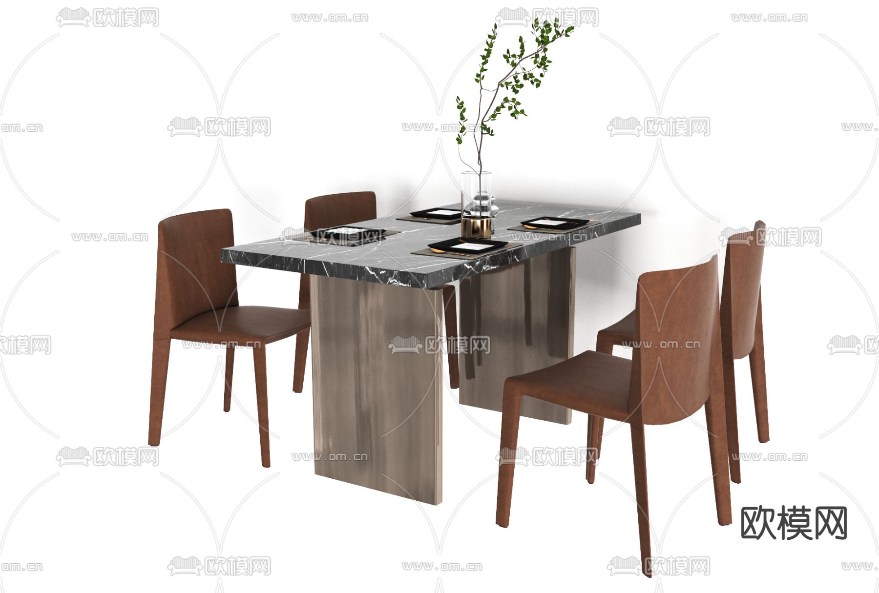 现代大理石餐桌椅免费3d模型下载