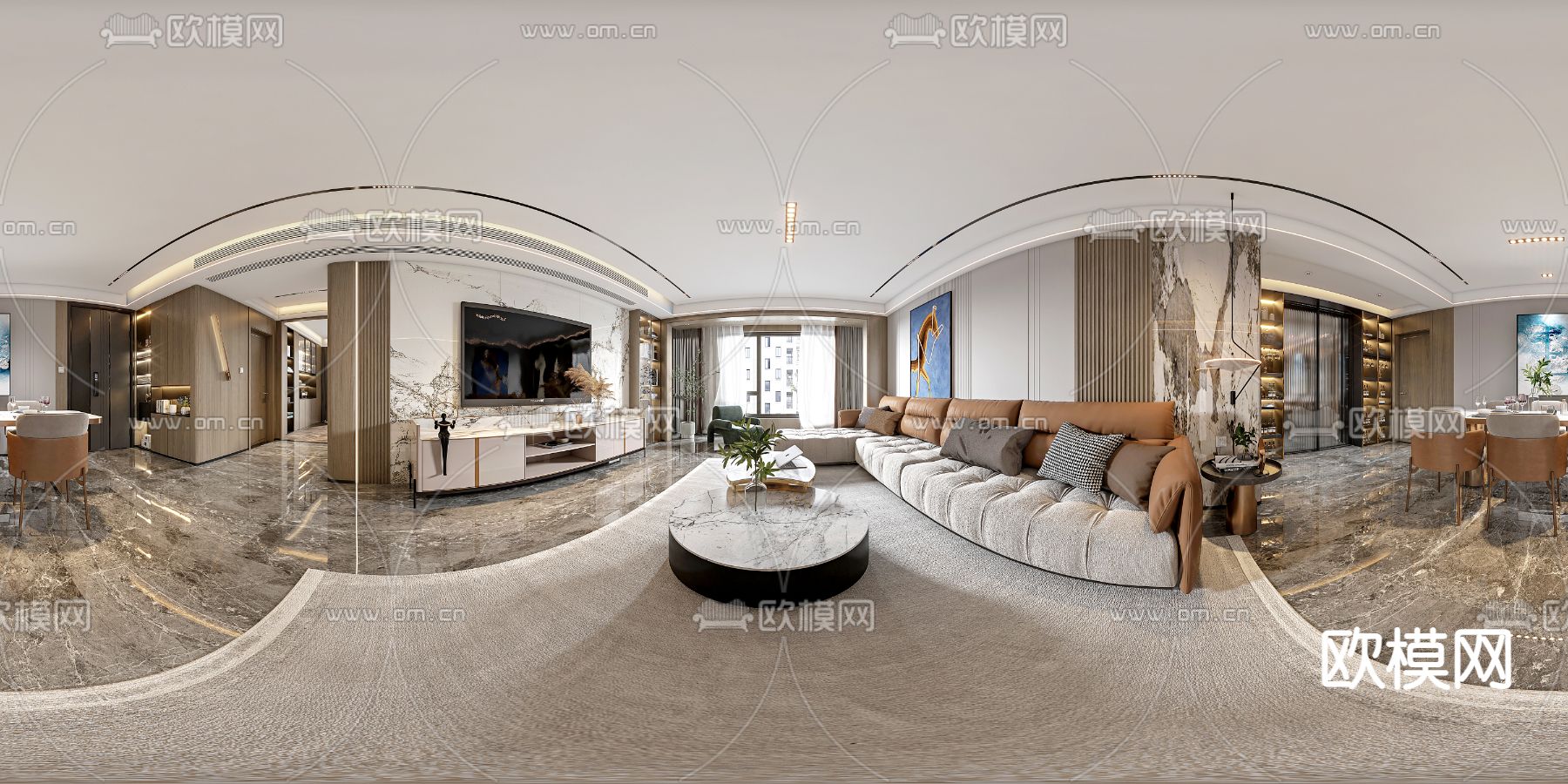 现代客餐厅vr全景3d模型