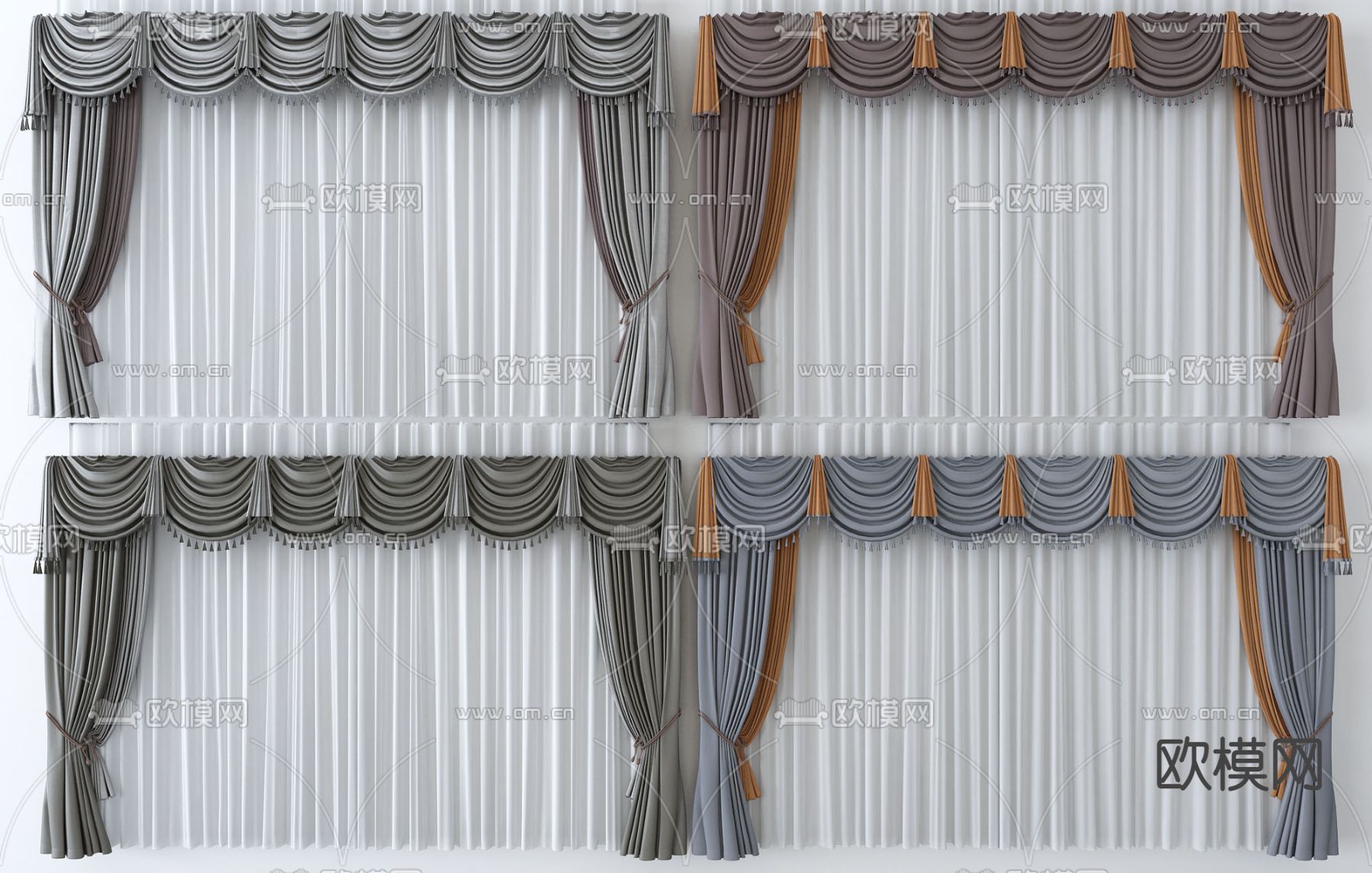 欧式布艺窗帘3d模型
