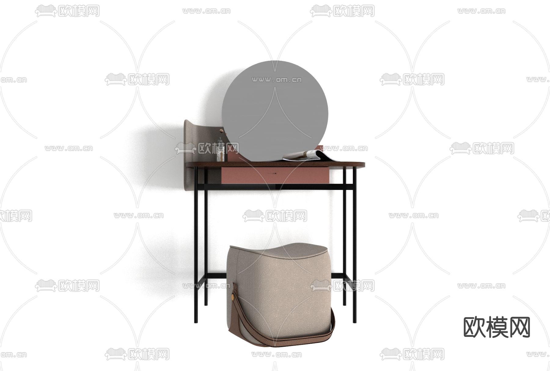 现代见梳妆台椅免费3d模型下载