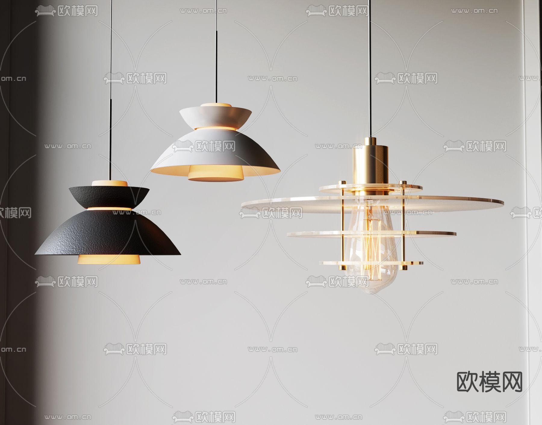 现代遮罩多层吊灯3d模型下载