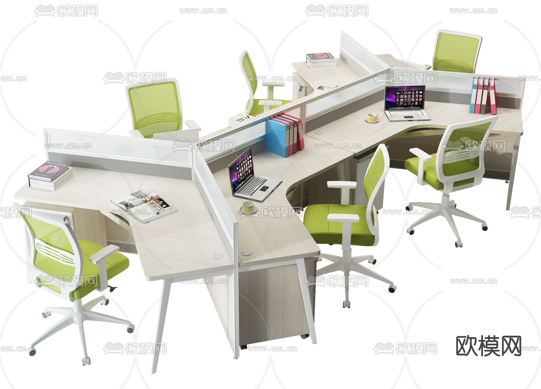 北欧原木卡位办公桌椅3d模型下载