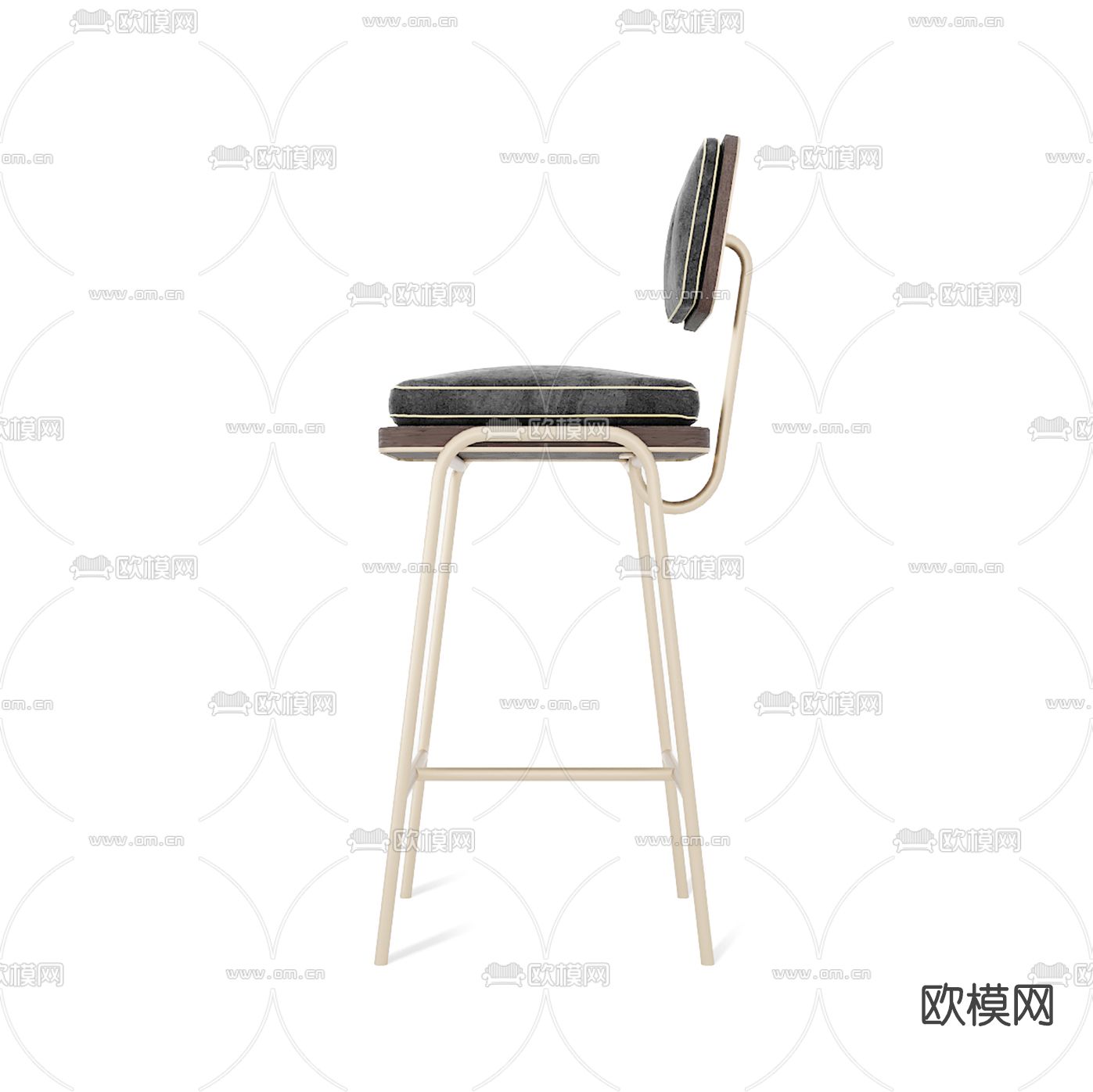 现代绒布吧台椅3d模型下载（渲染图2）
